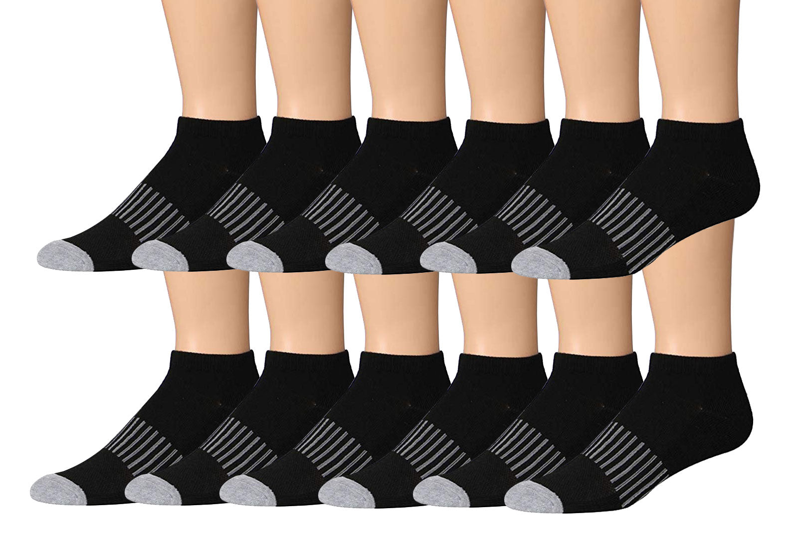 James Fiallo Men's 12-Pairs Performance Low Cut Athletic Sport Socks displayed in various colors and styles, showcasing their low cut design and quality fabric.