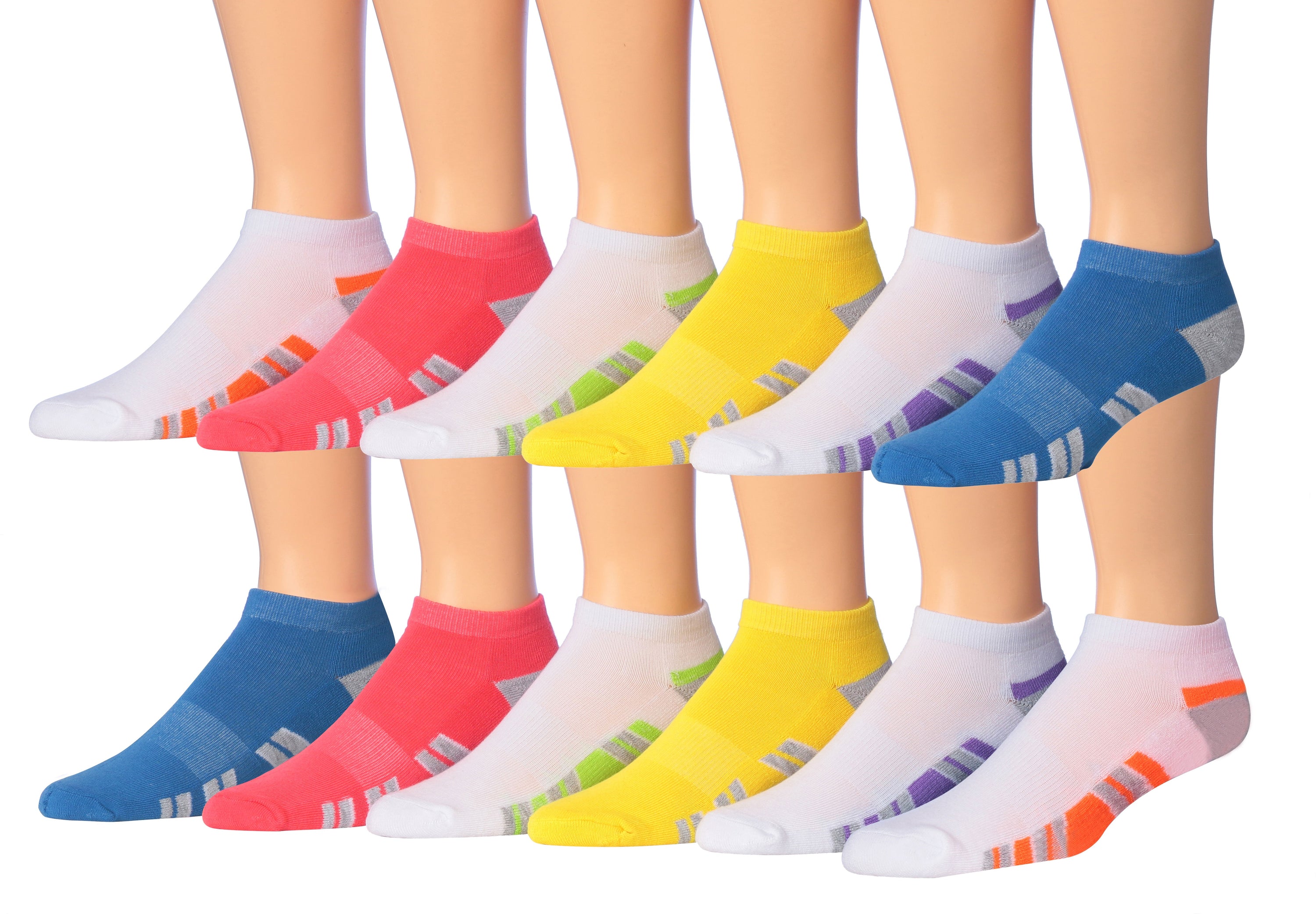 James Fiallo Men's 12-Pairs Performance Low Cut Athletic Sport Socks displayed in various colors and styles, showcasing their low cut design and quality fabric.