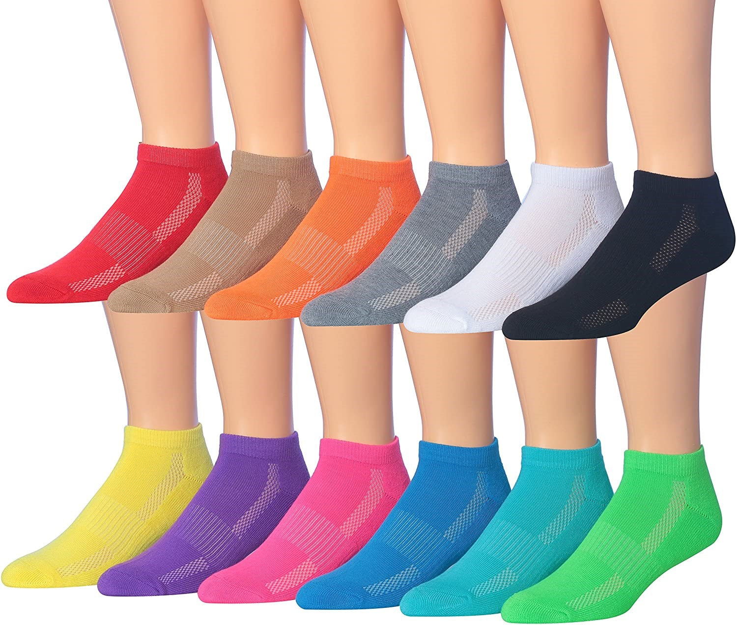 James Fiallo Men's 12-Pairs Performance Low Cut Athletic Sport Socks displayed in various colors and styles, showcasing their low cut design and quality fabric.