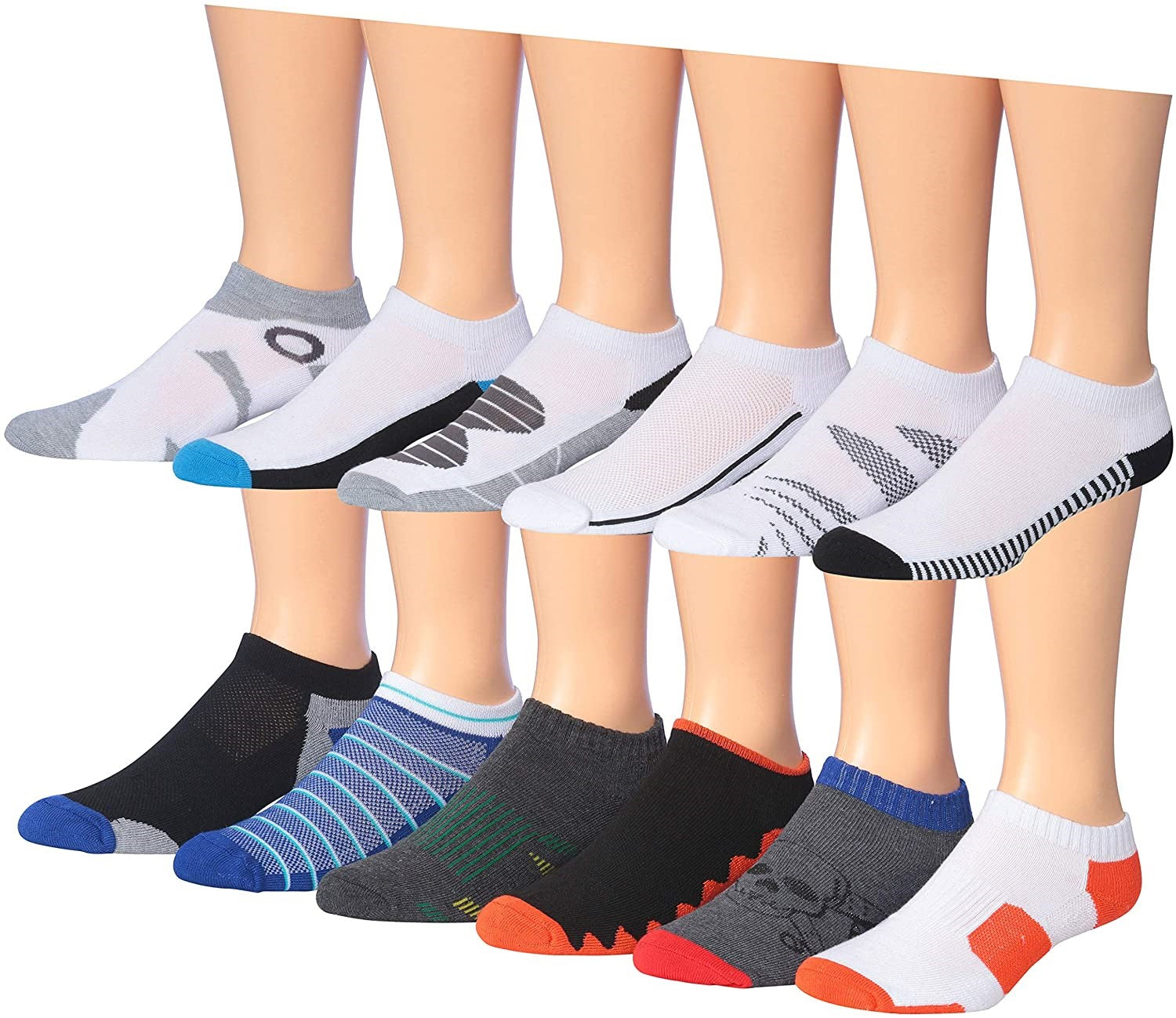 James Fiallo Men's 12-Pairs Performance Low Cut Athletic Sport Socks displayed in various colors and styles, showcasing their low cut design and quality fabric.