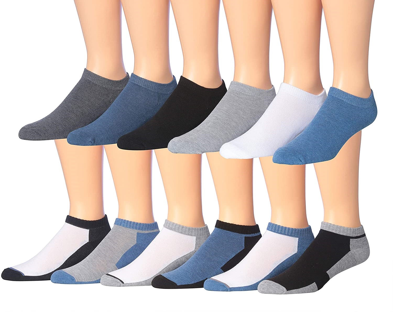 James Fiallo Men's 12-Pairs Performance Low Cut Athletic Sport Socks displayed in various colors and styles, showcasing their low cut design and quality fabric.