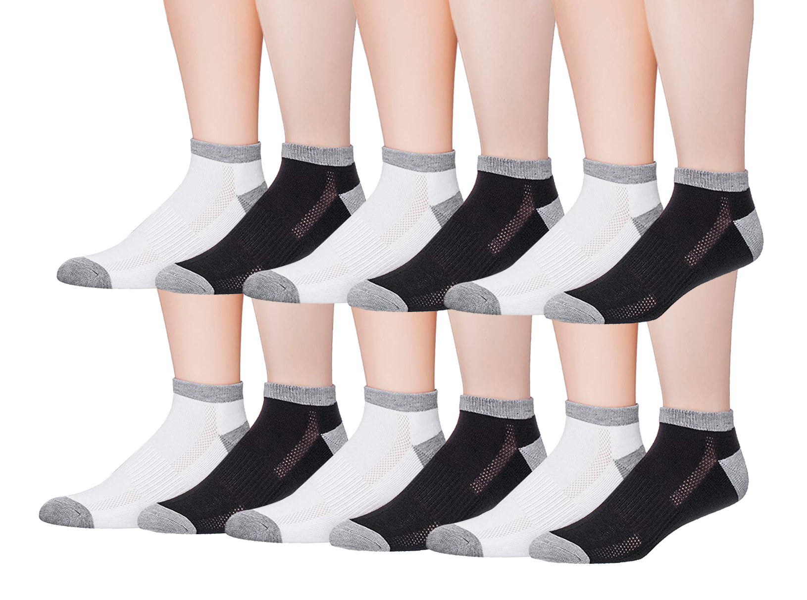 James Fiallo Men's 12-Pairs Performance Low Cut Athletic Sport Socks displayed in various colors and styles, showcasing their low cut design and quality fabric.