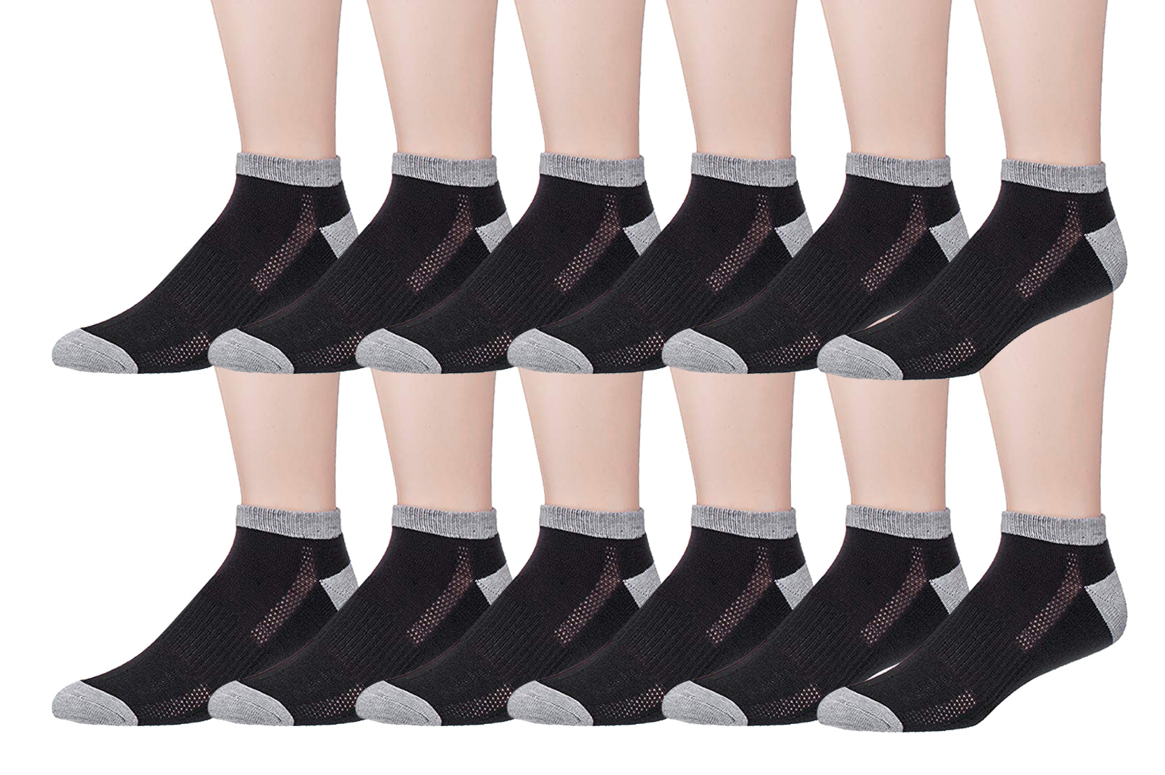 James Fiallo Men's 12-Pairs Performance Low Cut Athletic Sport Socks displayed in various colors and styles, showcasing their low cut design and quality fabric.