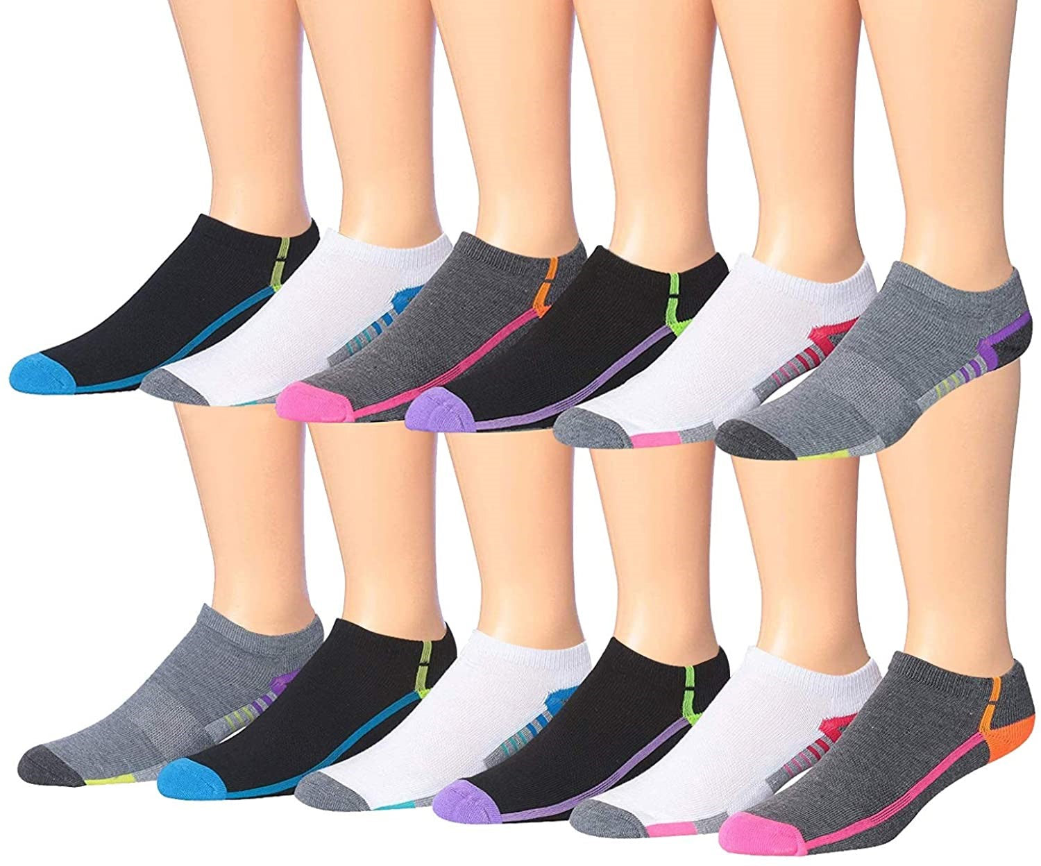 James Fiallo Men's 12-Pairs Performance Low Cut Athletic Sport Socks displayed in various colors and styles, showcasing their low cut design and quality fabric.