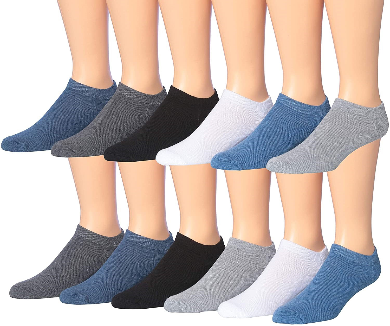 James Fiallo Men's 12-Pairs Performance Low Cut Athletic Sport Socks displayed in various colors and styles, showcasing their low cut design and quality fabric.