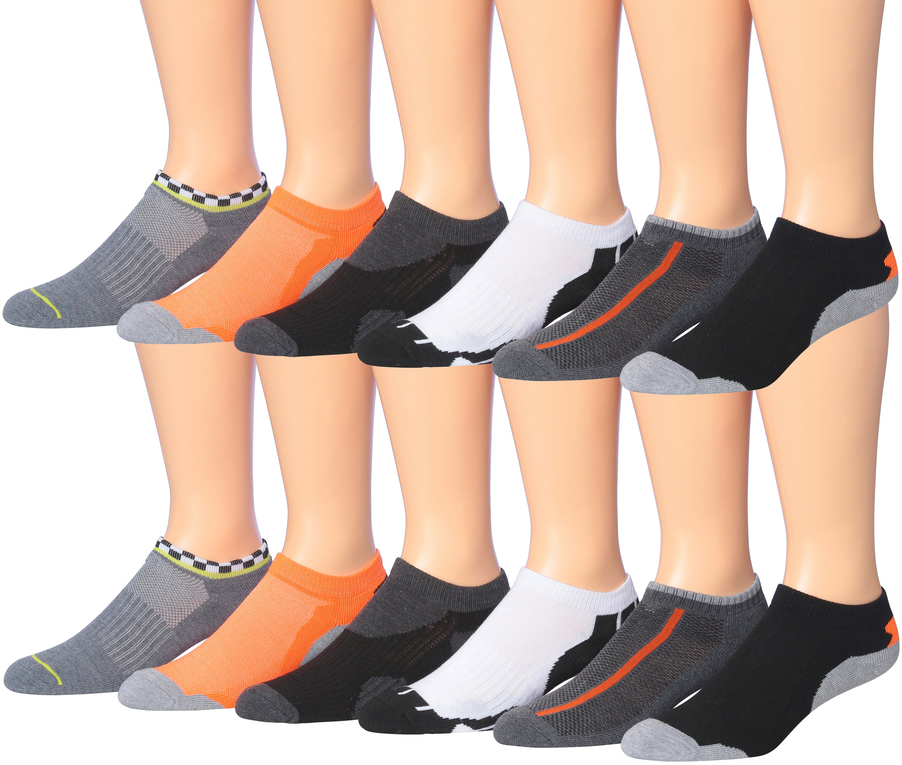 James Fiallo Men's 12-Pairs Performance Low Cut Athletic Sport Socks displayed in various colors and styles, showcasing their low cut design and quality fabric.