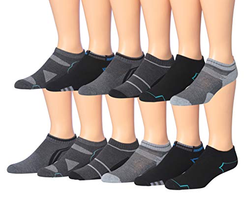 James Fiallo Men's 12-Pairs Performance Low Cut Athletic Sport Socks displayed in various colors and styles, showcasing their low cut design and quality fabric.