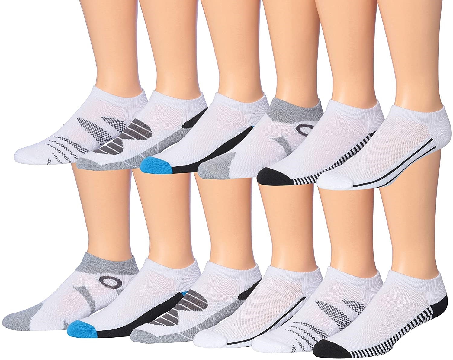 James Fiallo Men's 12-Pairs Performance Low Cut Athletic Sport Socks displayed in various colors and styles, showcasing their low cut design and quality fabric.