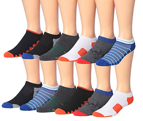 James Fiallo Men's 12-Pairs Performance Low Cut Athletic Sport Socks in assorted colors, showcasing their low cut design and breathable fabric.