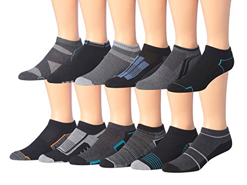 James Fiallo Men's 12-Pairs Performance Low Cut Athletic Sport Socks in various colors, showcasing their low cut design and breathable fabric.