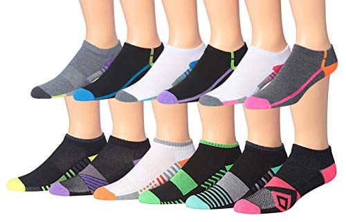 James Fiallo Men's 12-Pairs Performance Low Cut Athletic Sport Socks in various colors, showcasing their low cut design and breathable fabric.