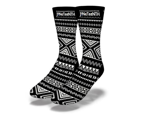 JUNETEENTH Black & White Martin Pattern Socks showcasing a stylish design celebrating freedom and independence.