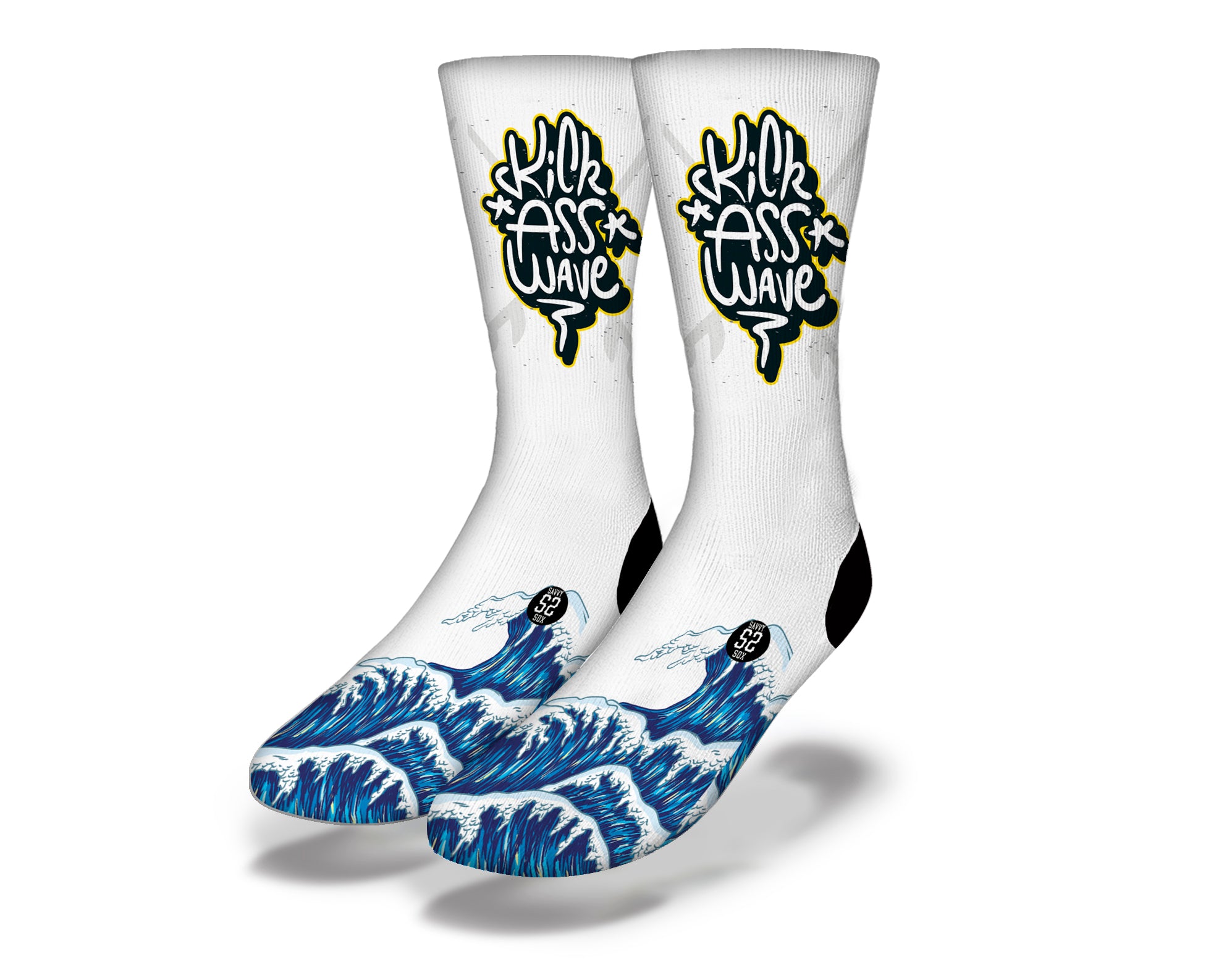 Kick Ass Wave Socks featuring a unique wave pattern in vibrant colors, designed for comfort and style.