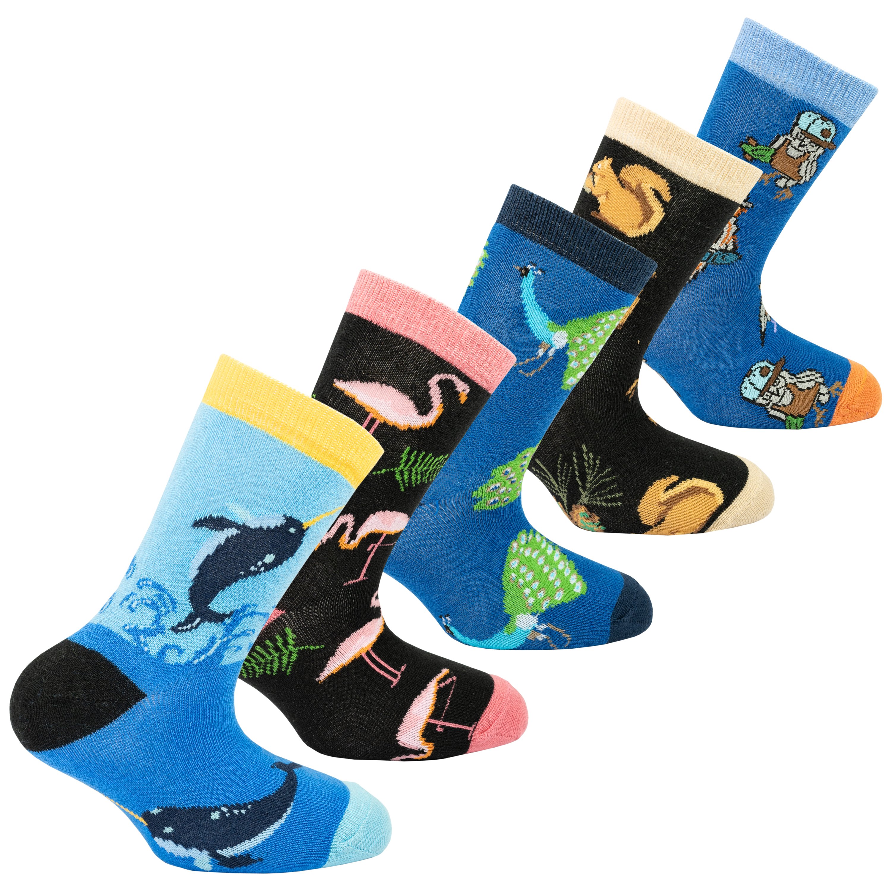 A pair of colorful Kids Animal Planet Socks featuring fun animal designs, made from soft Turkish cotton for comfort and style.