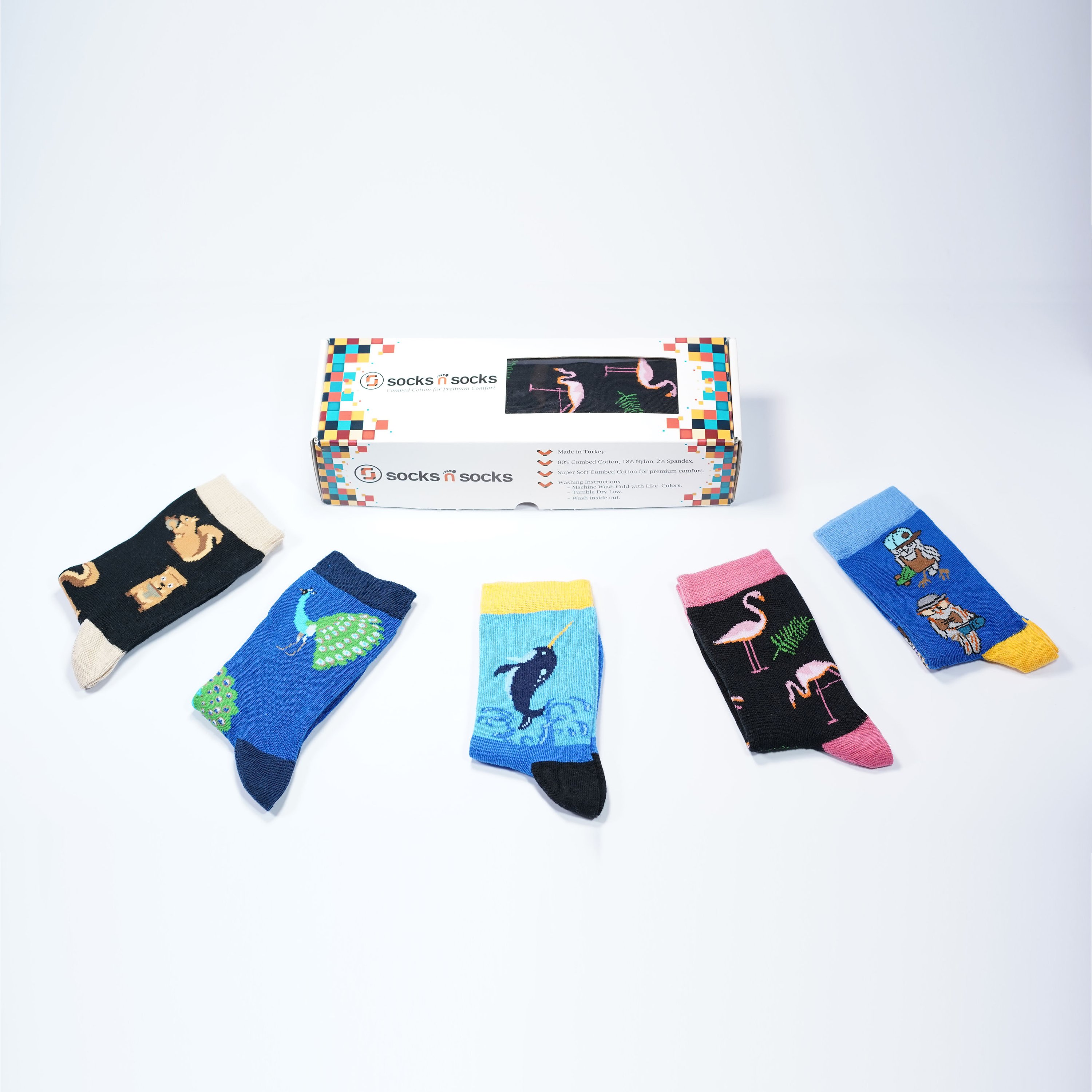 A pair of colorful Kids Animal Planet Socks featuring fun animal designs, made from soft Turkish cotton for comfort and style.