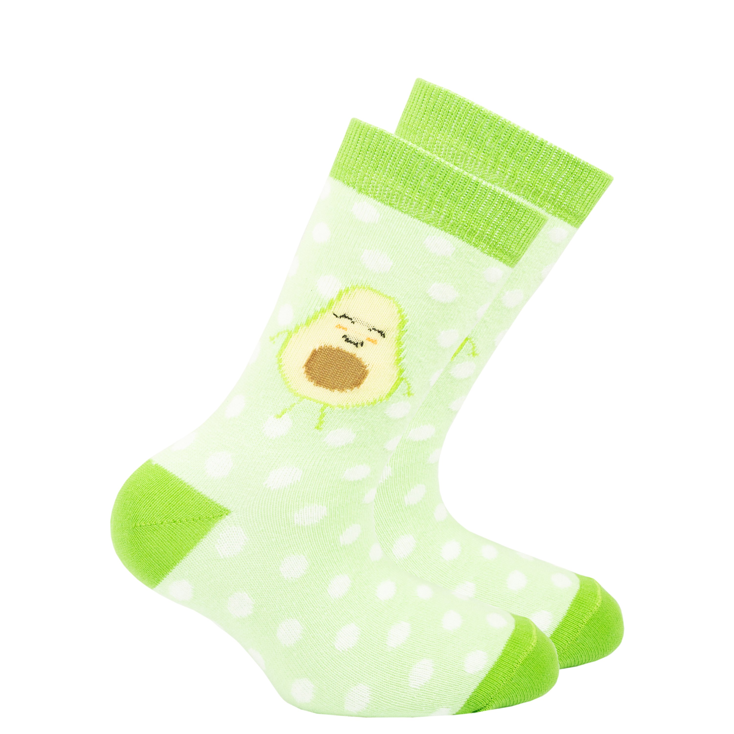 Colorful Kids Avocado Dot Socks featuring a playful avocado pattern, made from soft Turkish cotton for comfort and style.