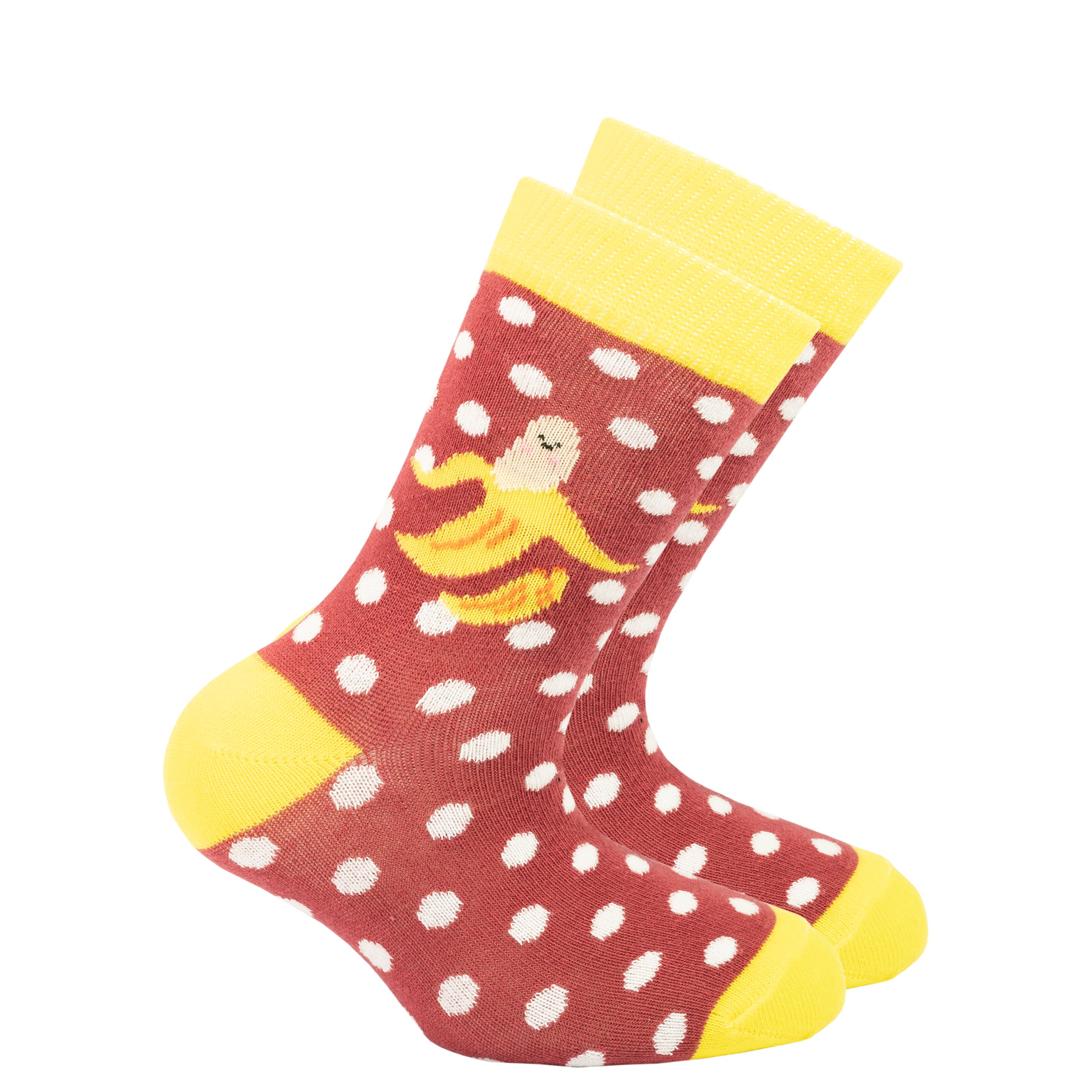 Colorful Kids Banana Dot Socks featuring a playful banana dot design, made from soft Turkish cotton for comfort and style.