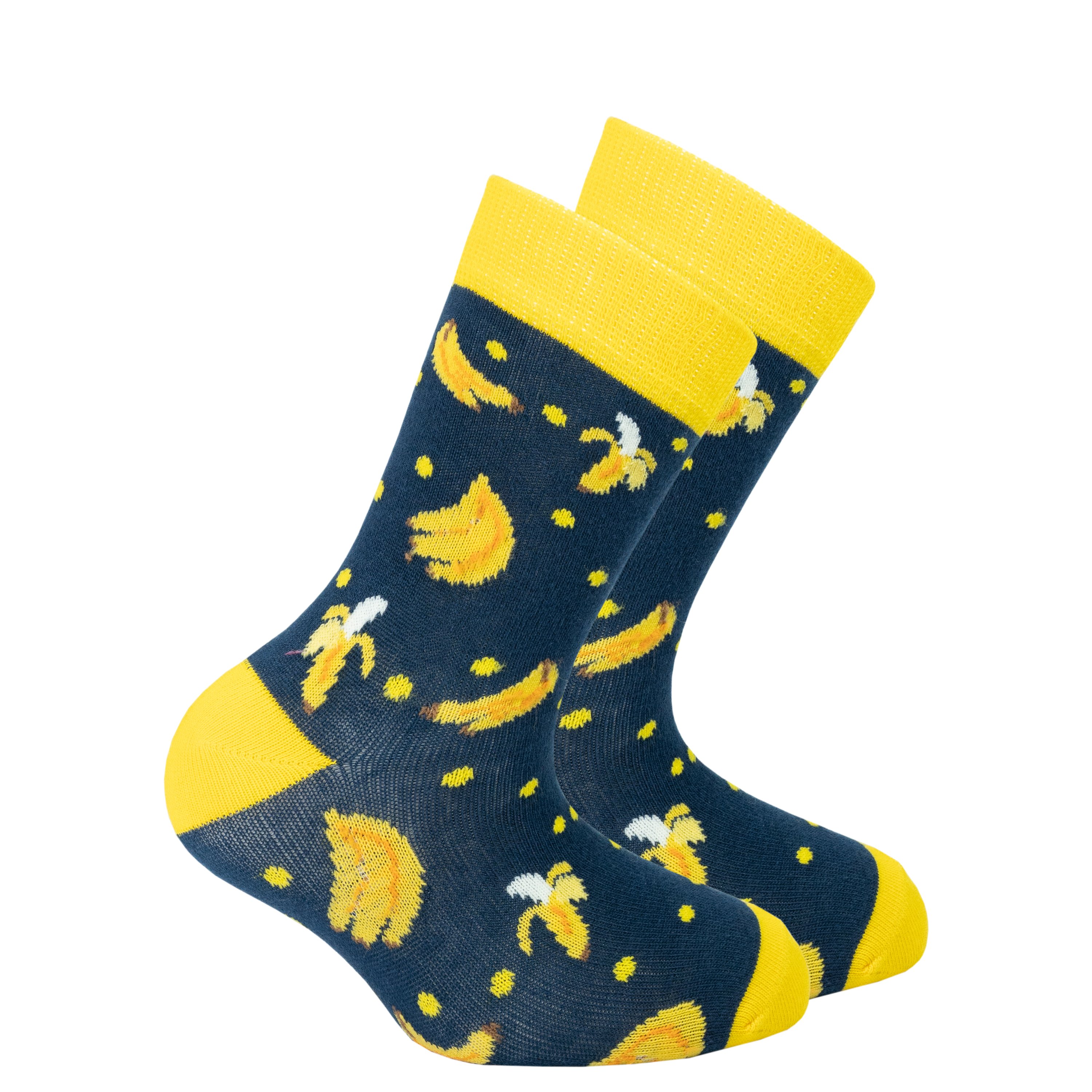 Colorful Kids Banana Socks featuring a fun banana design, made from soft Turkish cotton for comfort and durability.