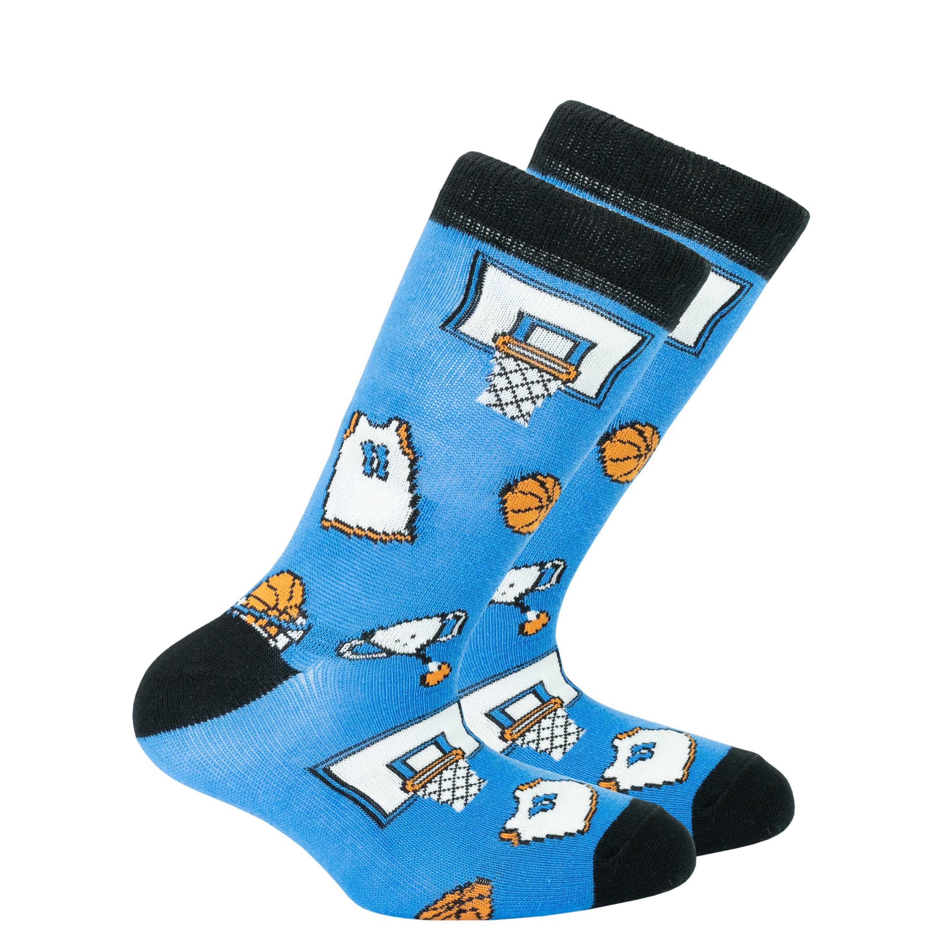 Colorful Kids Basketball Socks made from soft Turkish cotton, featuring trendy patterns and a comfortable fit for active children.