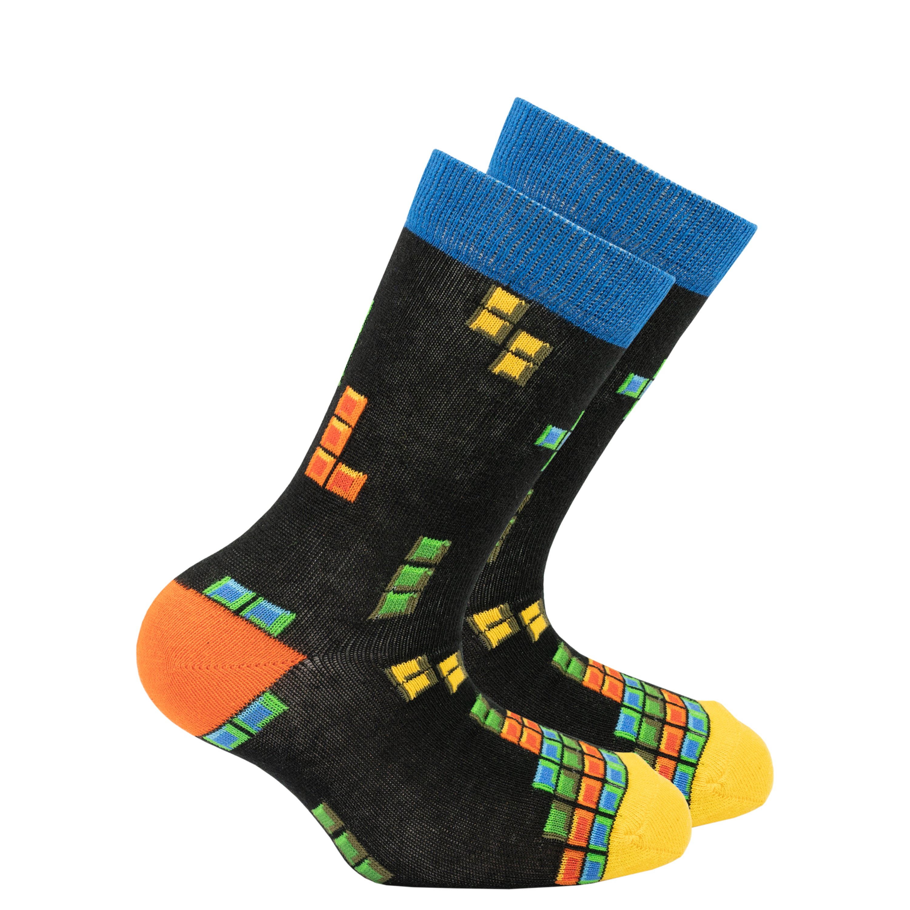 Colorful Kids Blocks Socks featuring trendy patterns and made from soft Turkish cotton, perfect for comfort and style.