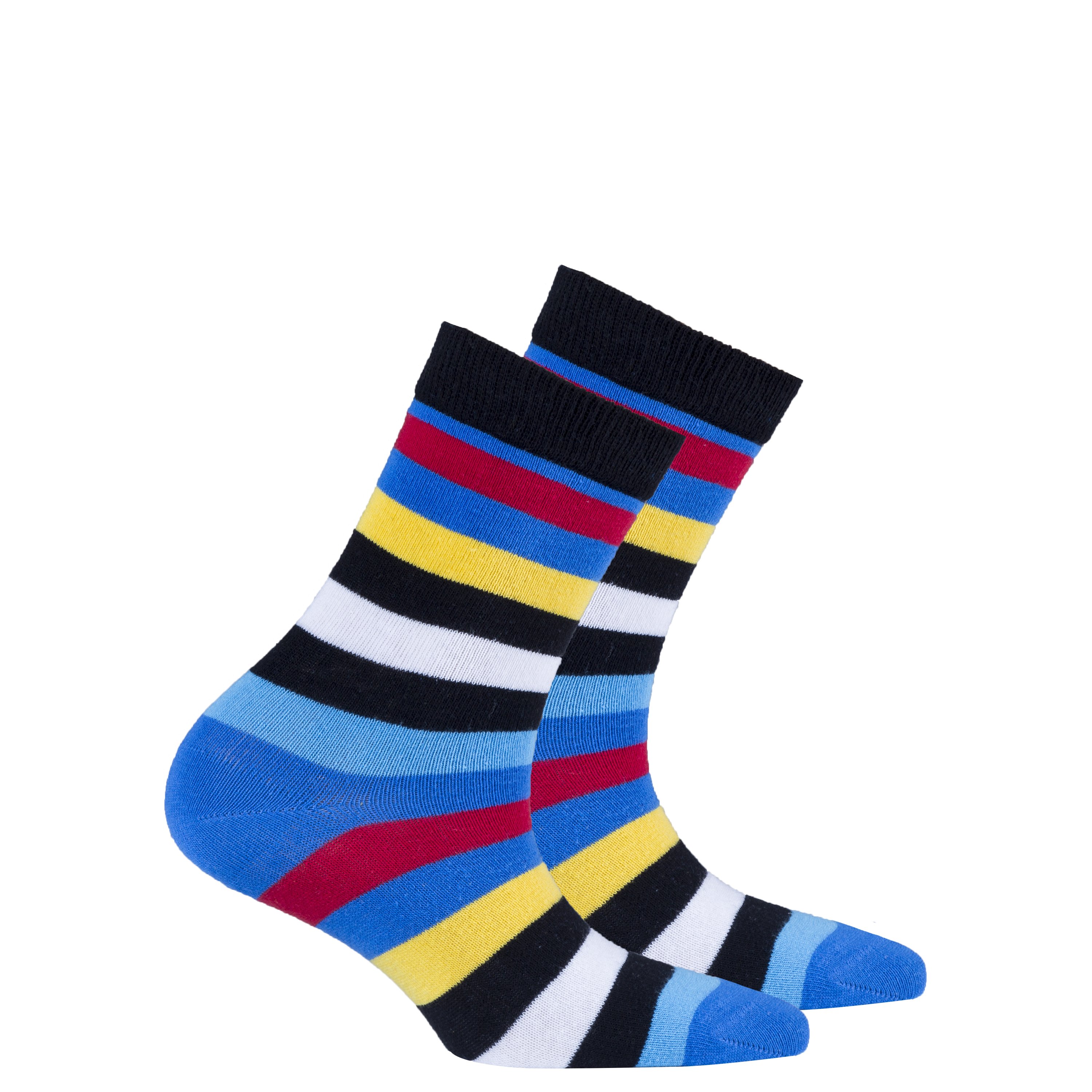 Kids Blue Rainbow Stripe Socks featuring vibrant colors and a comfortable fit, perfect for children.