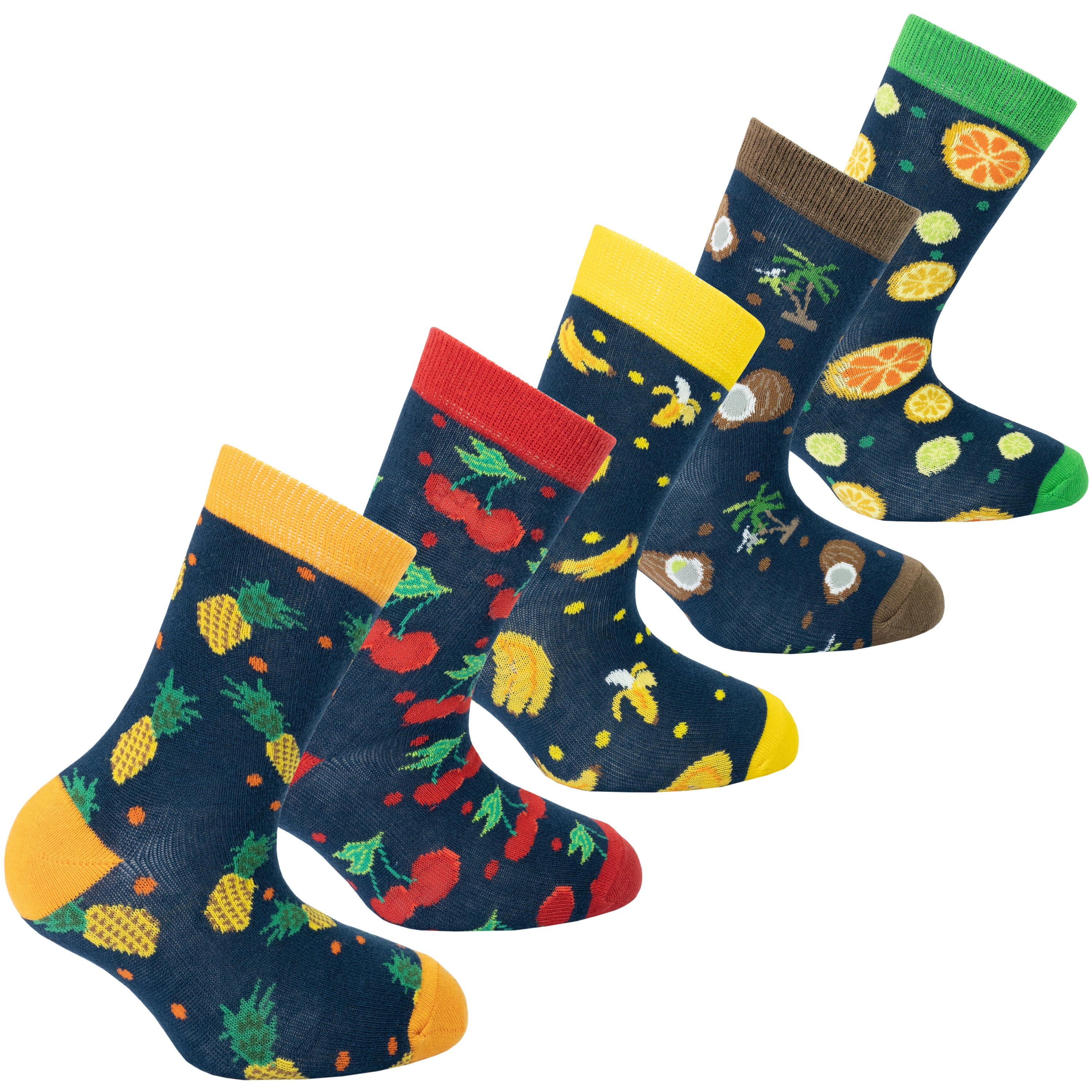 Colorful Kids Cheerful Fruits Socks featuring fun fruit designs, perfect for adding style and comfort to children's outfits.