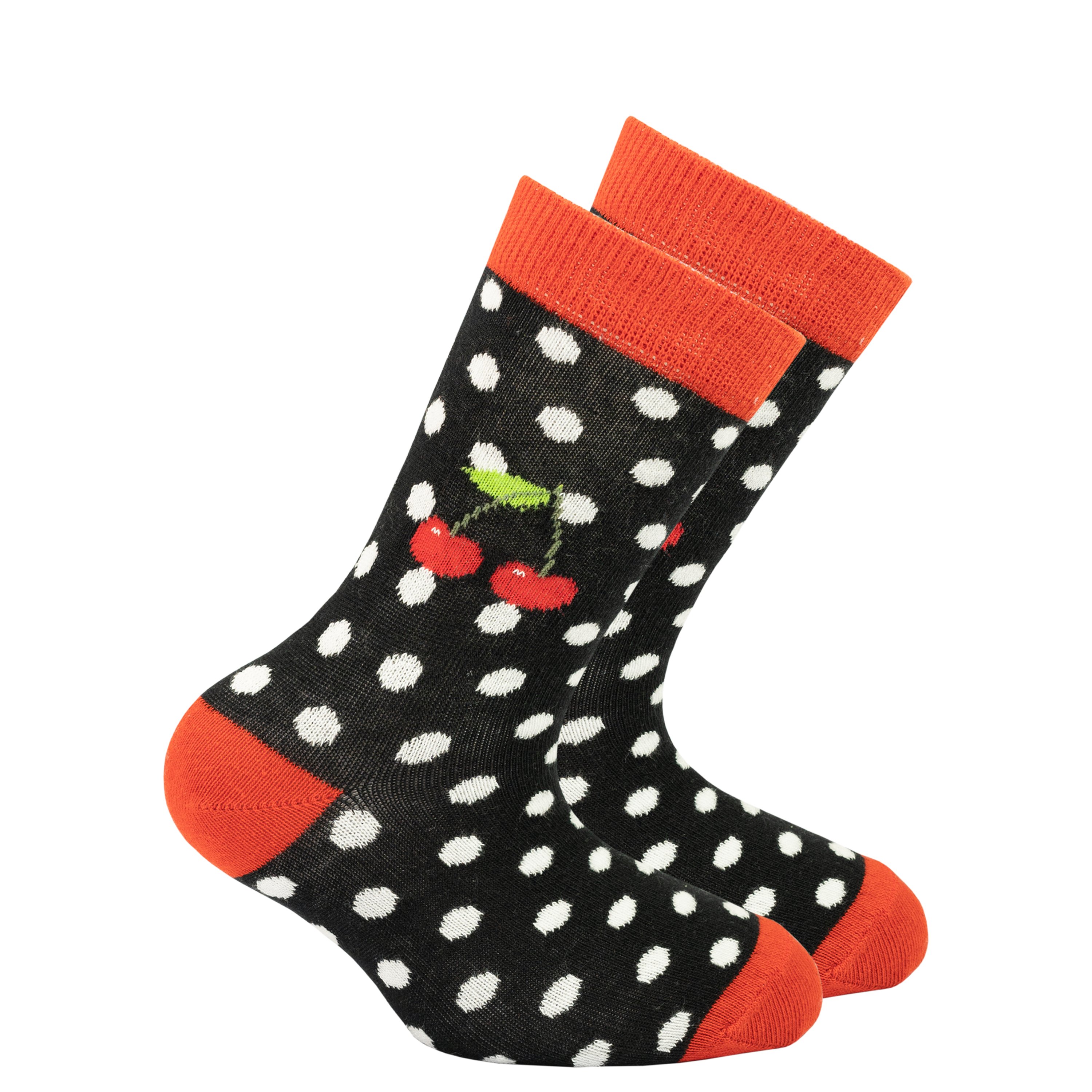 Colorful Kids Cherry Dot Socks featuring a playful cherry dot pattern, made from soft Turkish cotton for comfort.