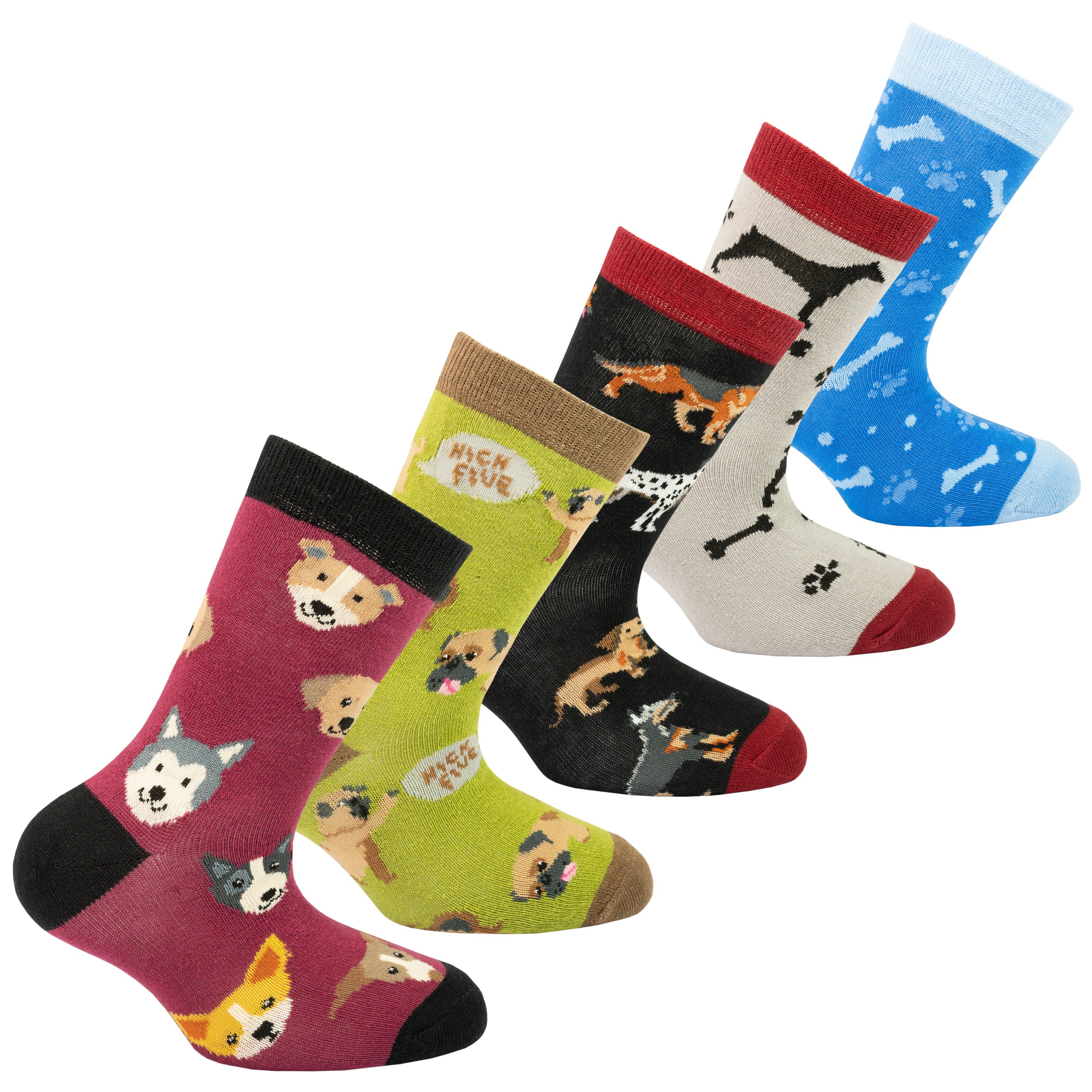 Colorful Kids Cute Dogs Socks featuring fun dog designs, made from soft cotton for comfort.