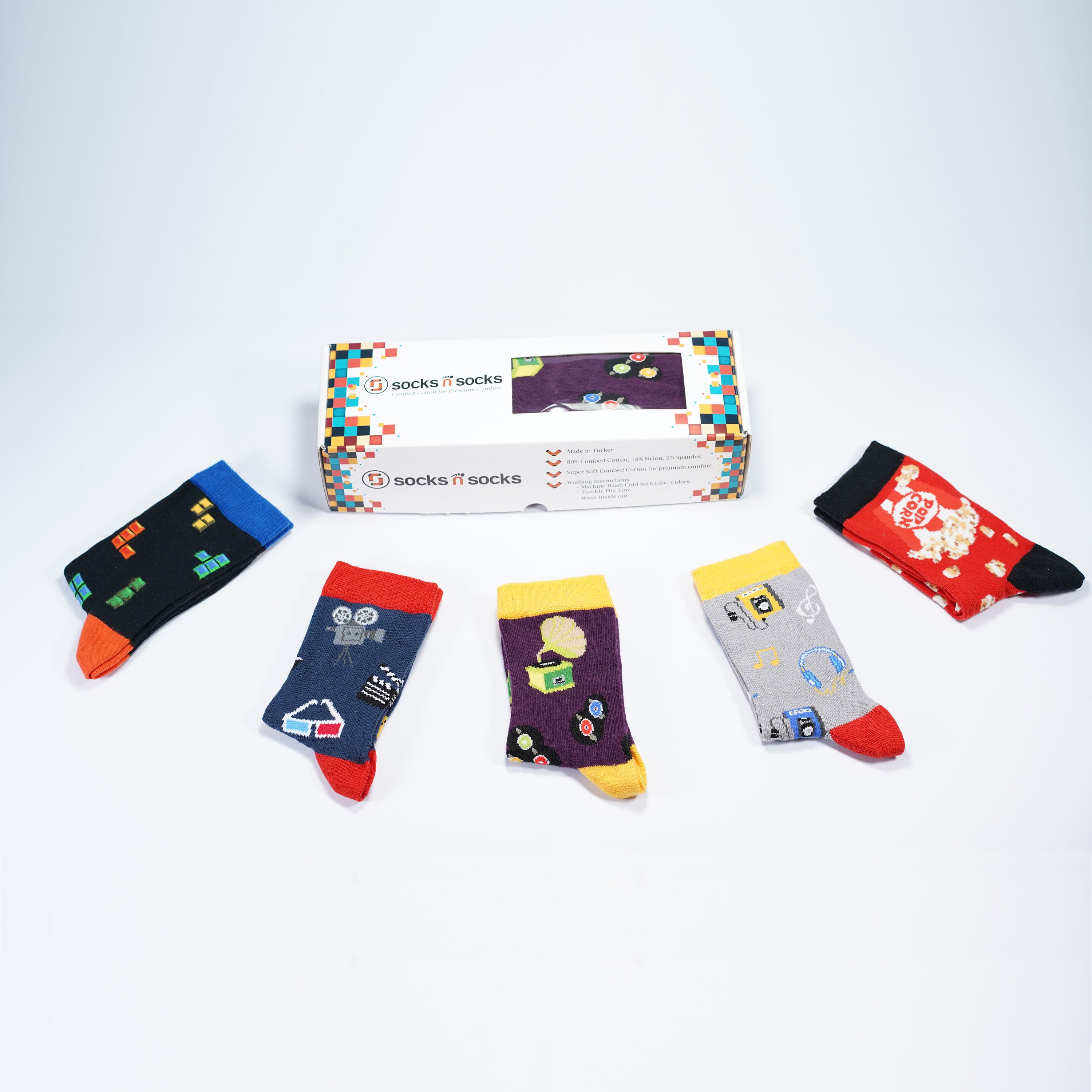 Colorful Kids Entertainment Socks featuring fun patterns and designs, perfect for adding style to children's outfits.