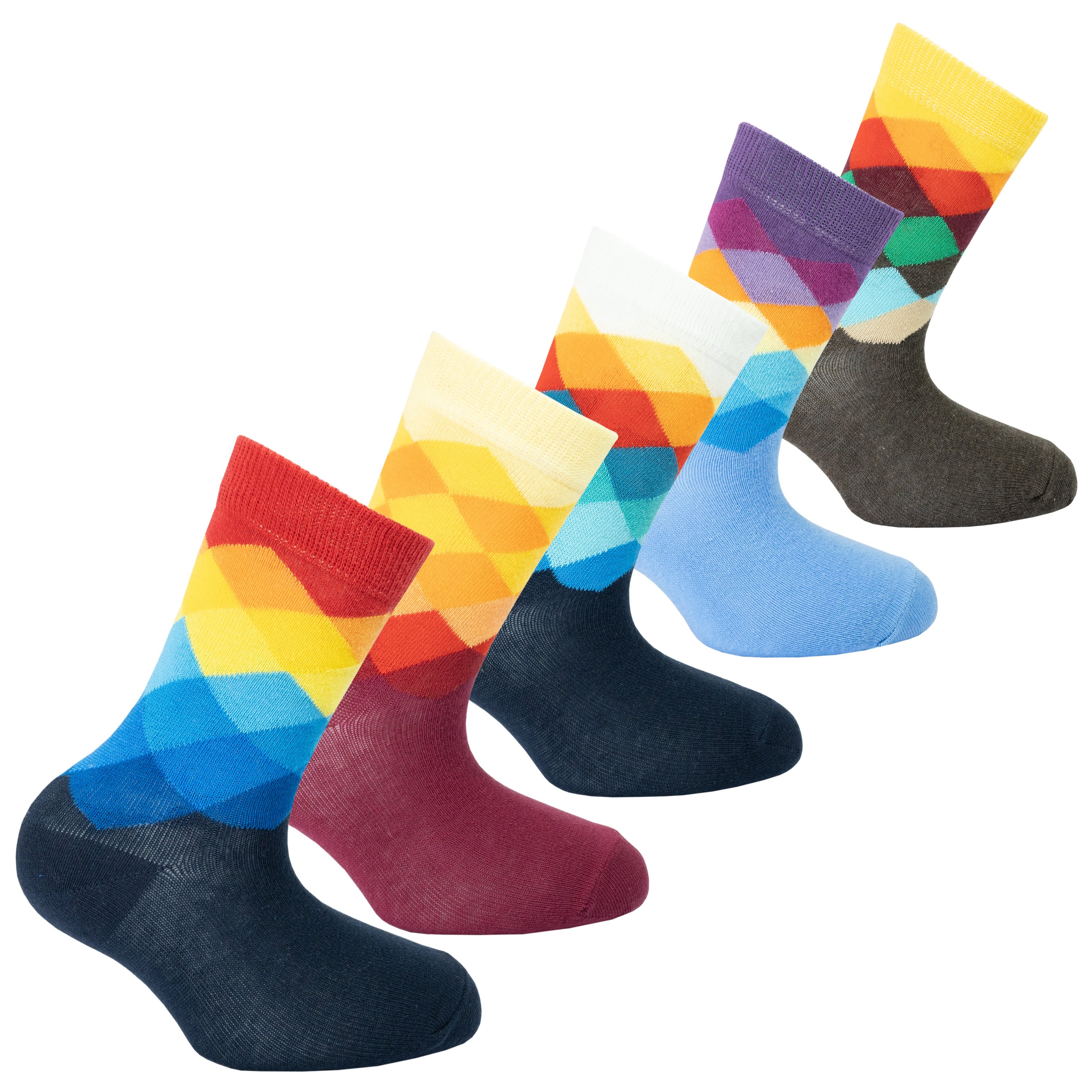 Colorful Kids Faded Diamonds Socks featuring trendy patterns and soft fabric, perfect for stylish children.