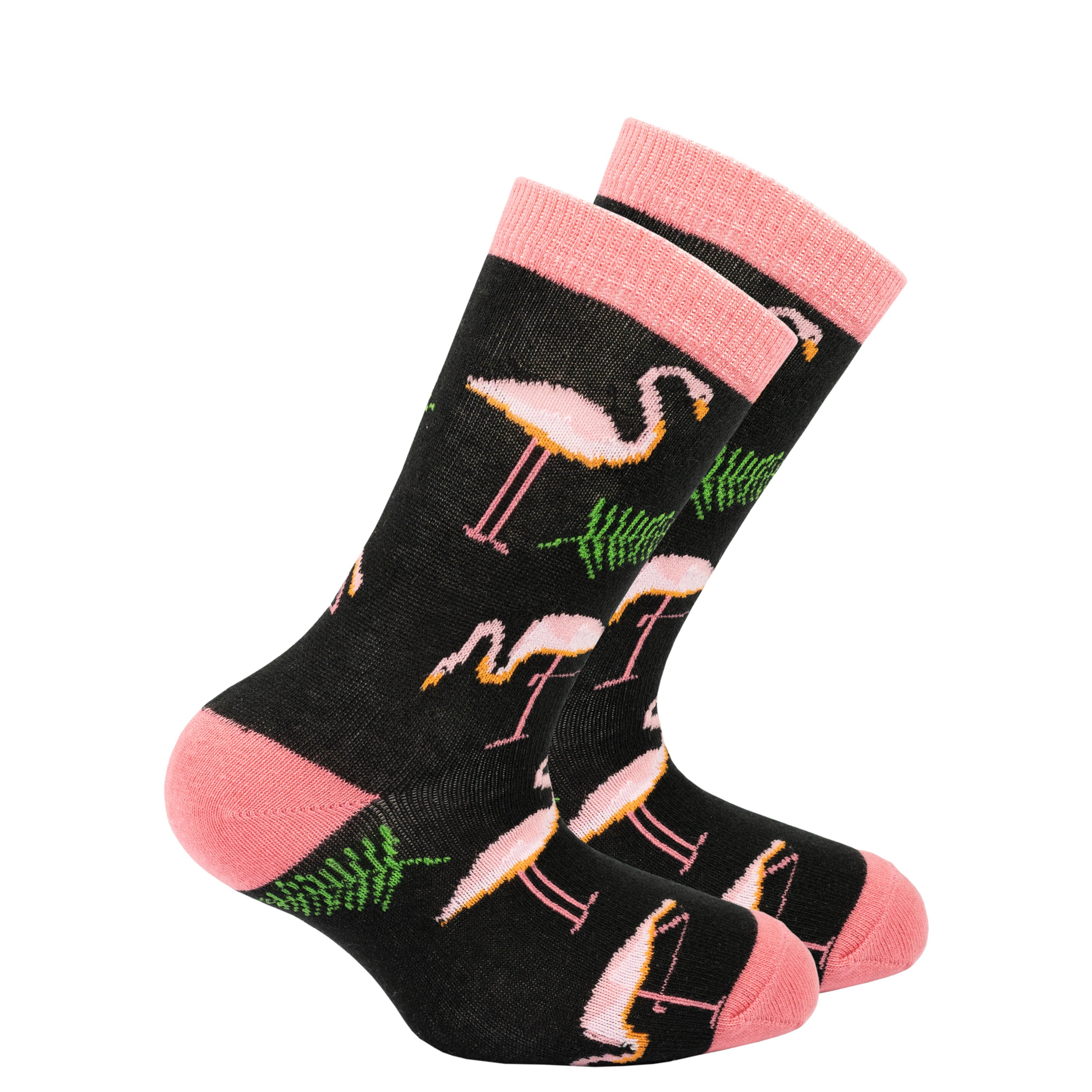 Colorful Kids Flamingo Socks featuring a fun flamingo design, made from soft cotton blend for comfort.