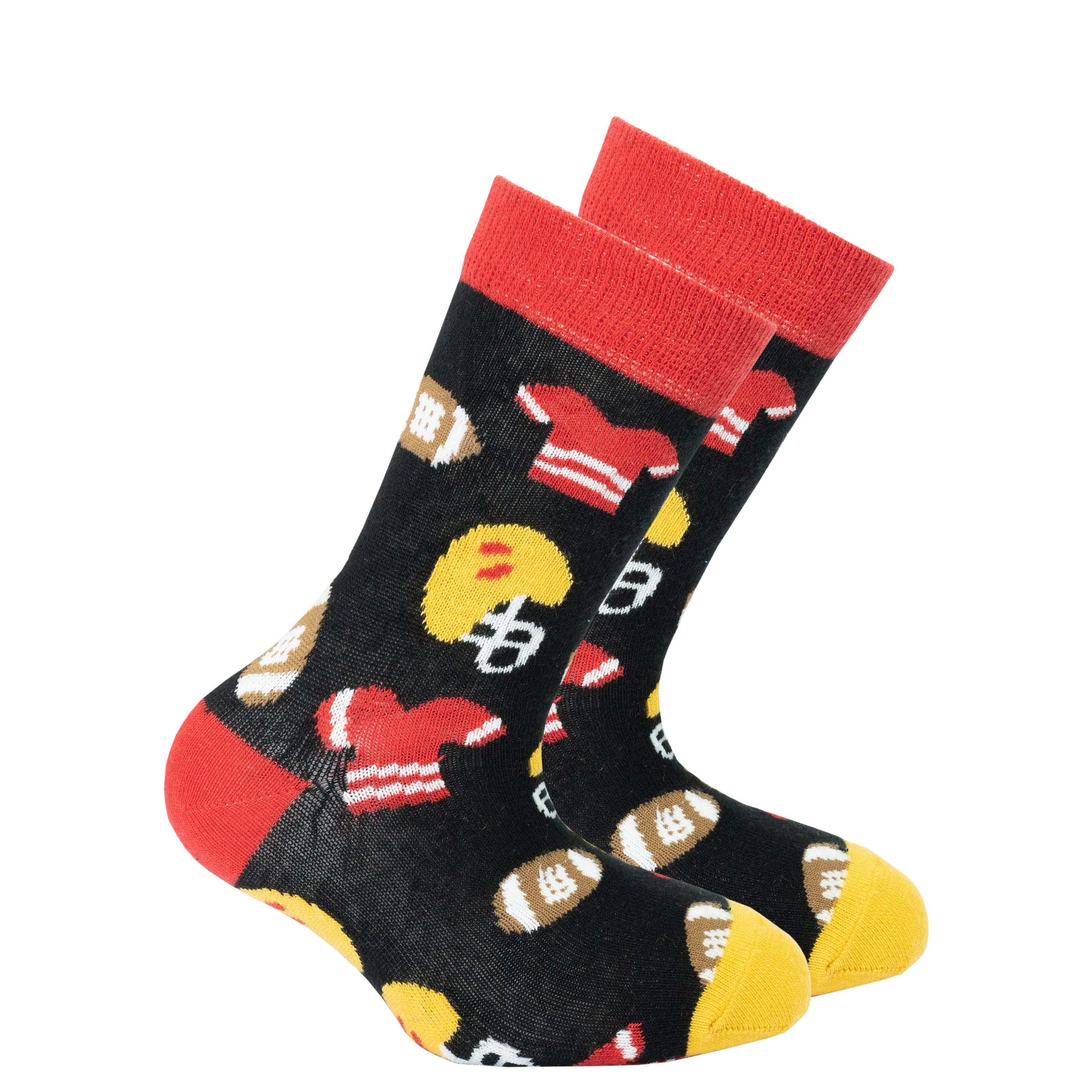 Colorful Kids Football Socks made from soft Turkish cotton, featuring trendy patterns and designs for comfort and style.