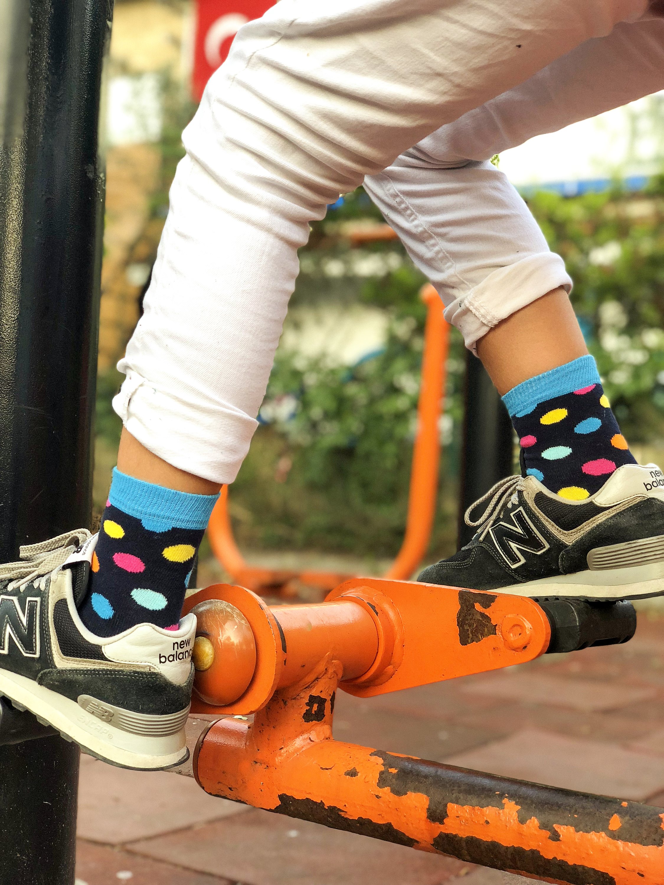 Kids Gold Marine Dot Socks featuring colorful marine dot patterns, made from soft Turkish cotton for comfort.