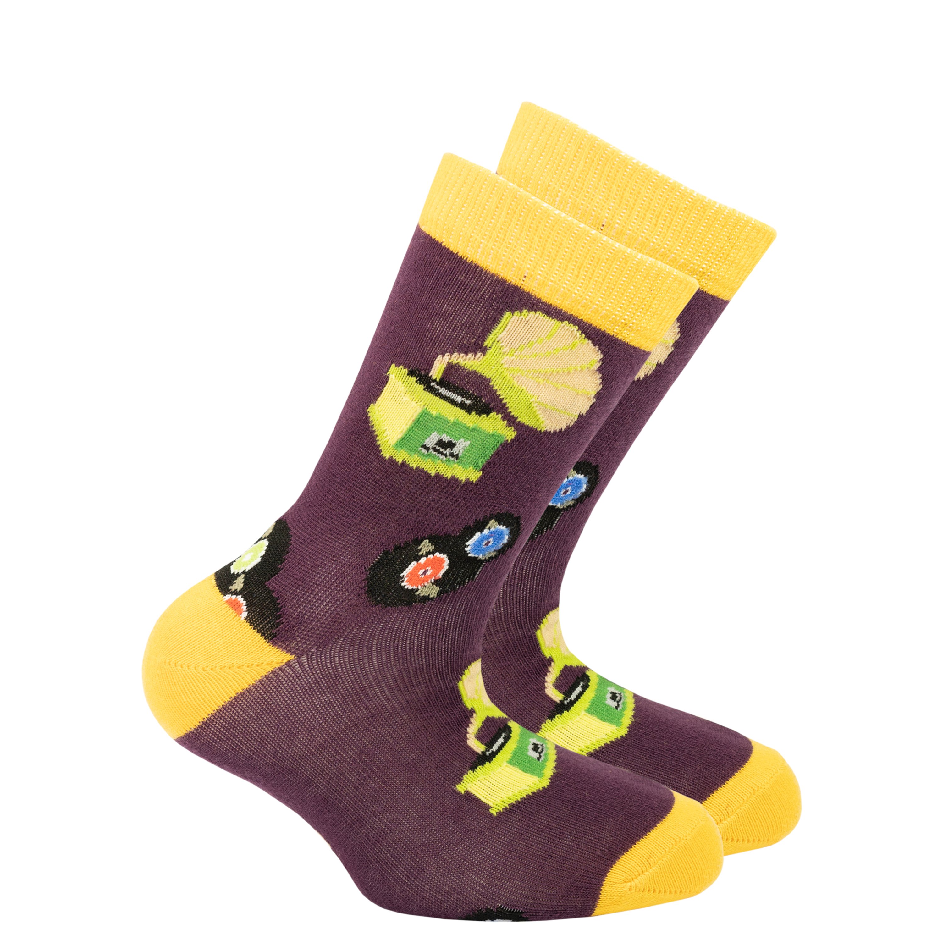 Colorful Kids Gramophone Socks featuring trendy patterns and premium cotton material, perfect for stylish children.