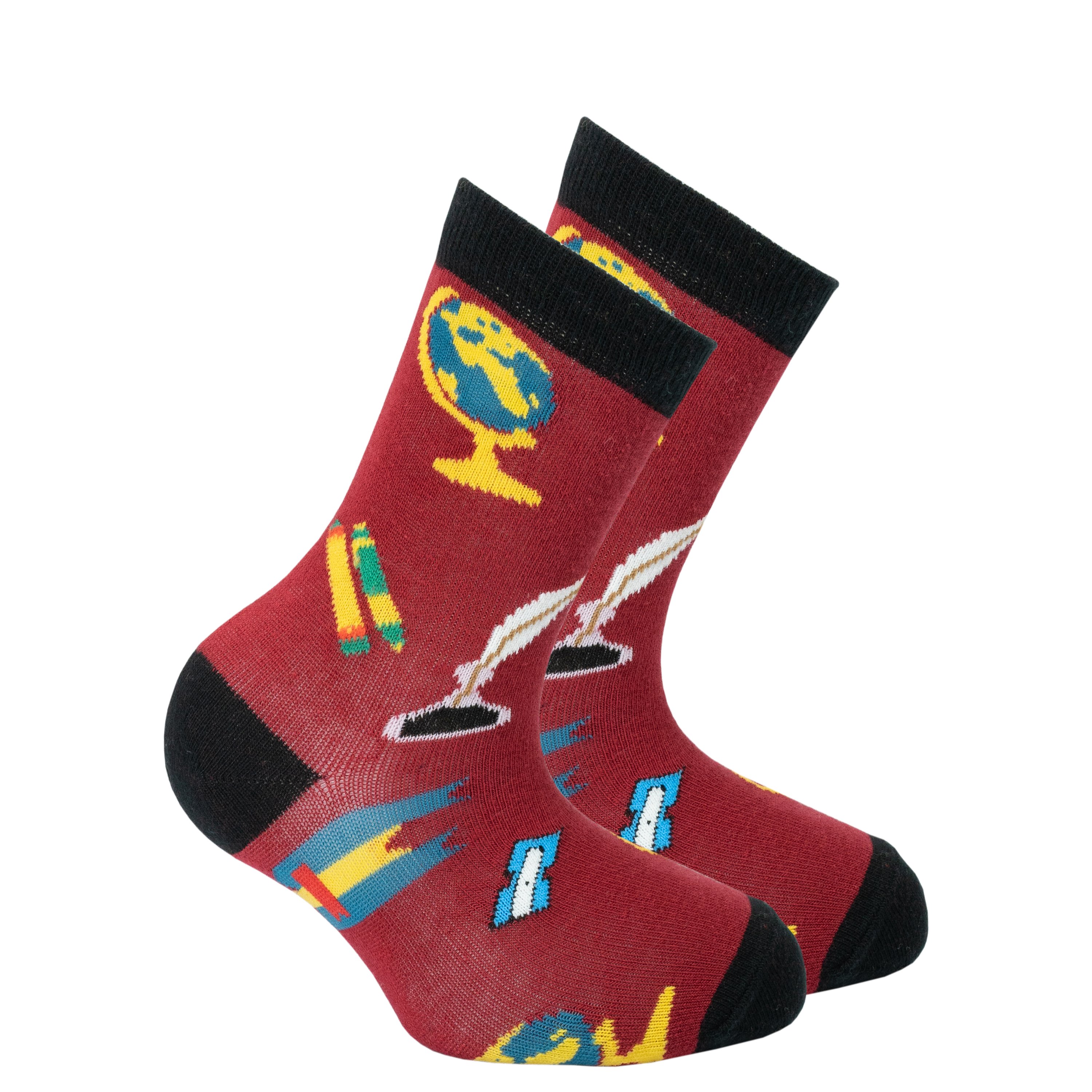 Colorful Kids Literature Socks featuring fun designs and patterns, made from soft Turkish cotton for comfort.