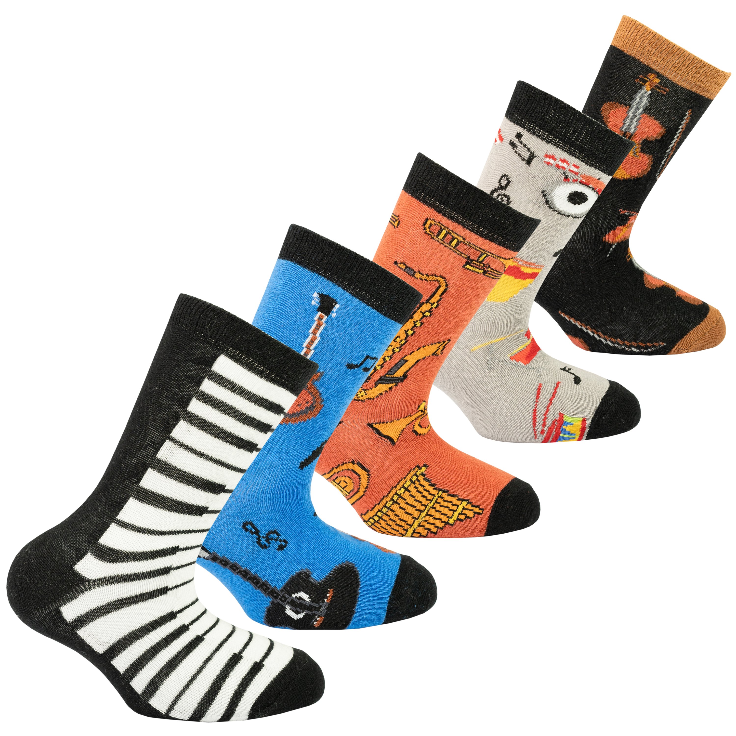 Colorful Kids Music Socks featuring trendy patterns and designs, perfect for adding fun to any outfit.