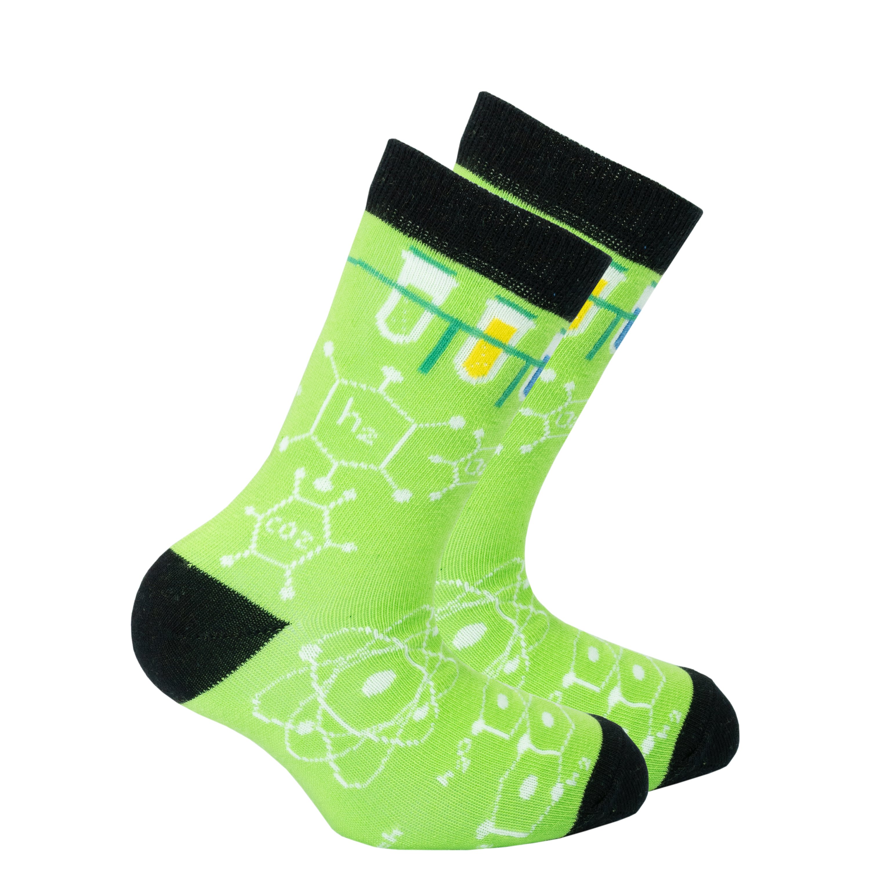 Colorful Kids Organic Chemistry Socks featuring fun designs and patterns, made from soft Turkish cotton for comfort.