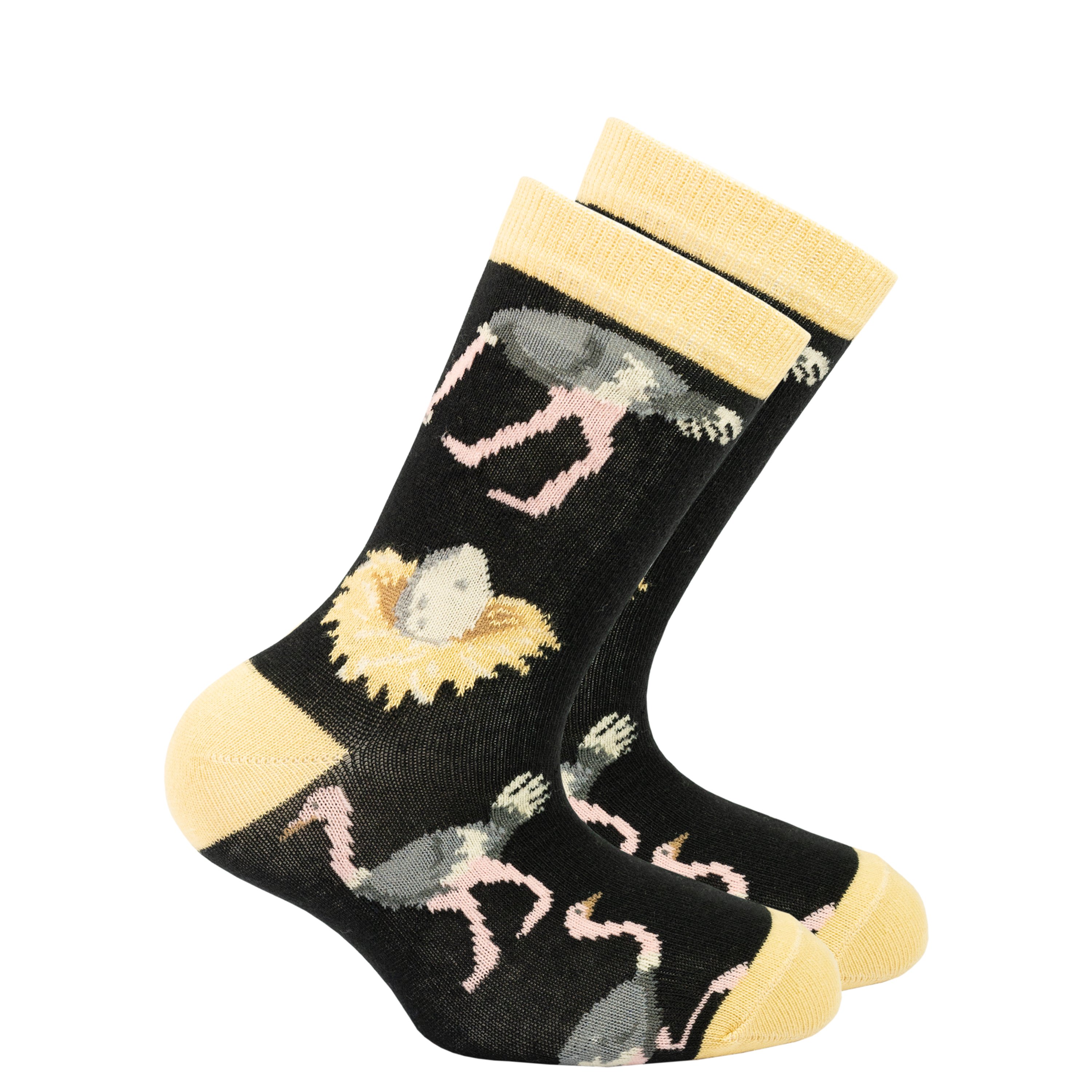 Colorful Kids Ostrich Socks featuring a fun and funky design, made from soft Turkish cotton for comfort.