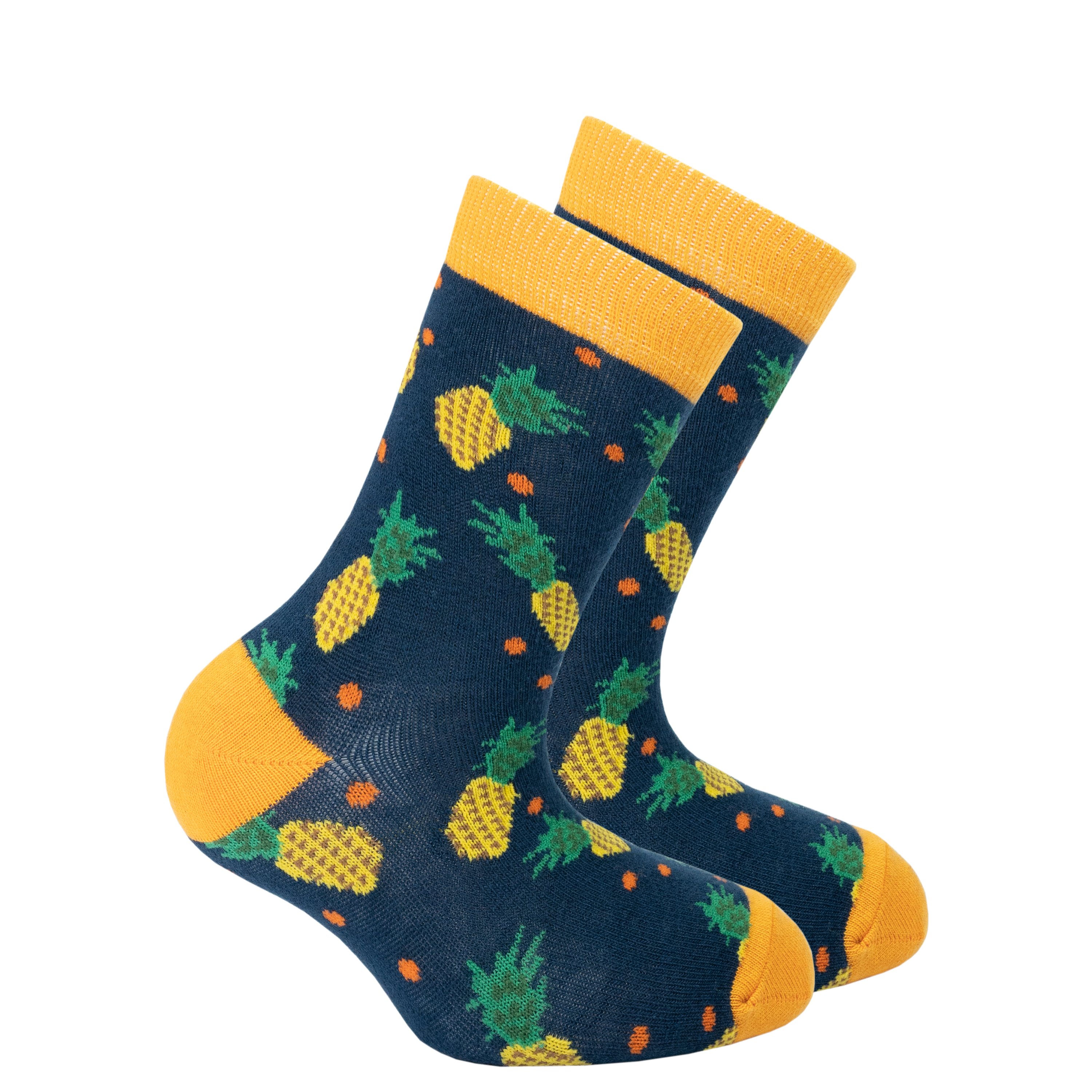 Colorful Kids Pineapple Socks made from soft Turkish cotton, featuring a fun pineapple design perfect for children.