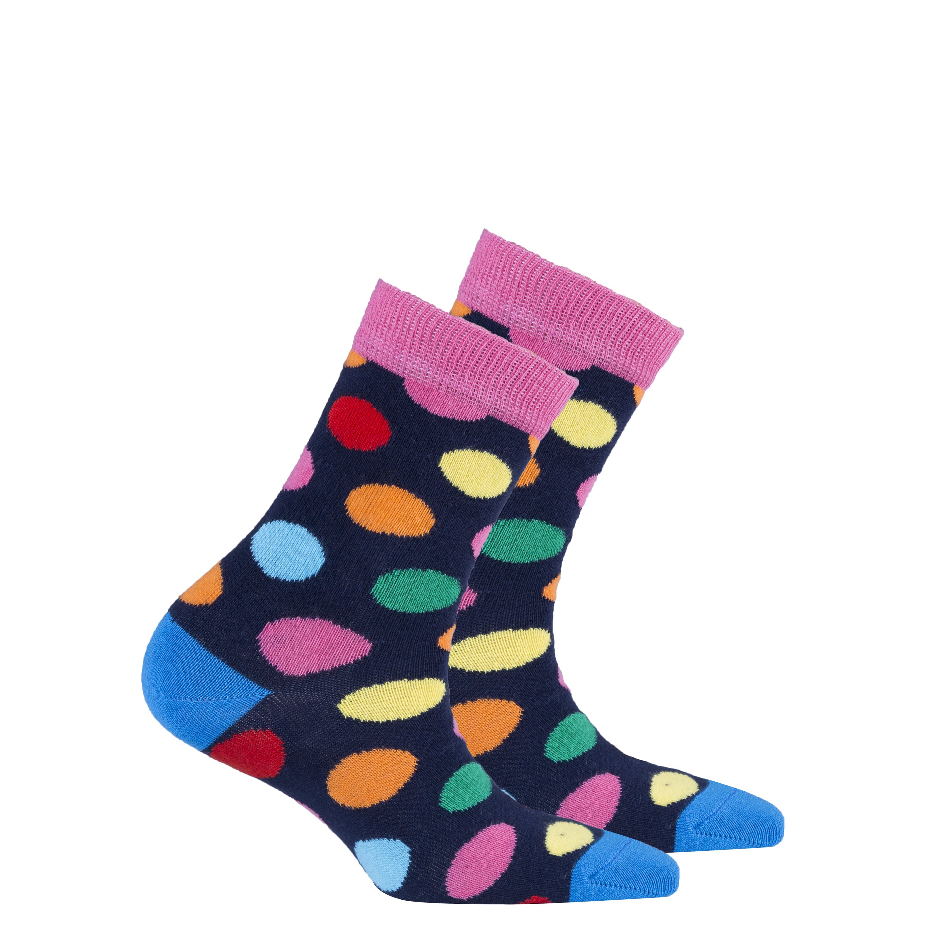 Kids Pink Sky Dot Socks featuring a colorful dot pattern, made from soft Turkish cotton for comfort and style.