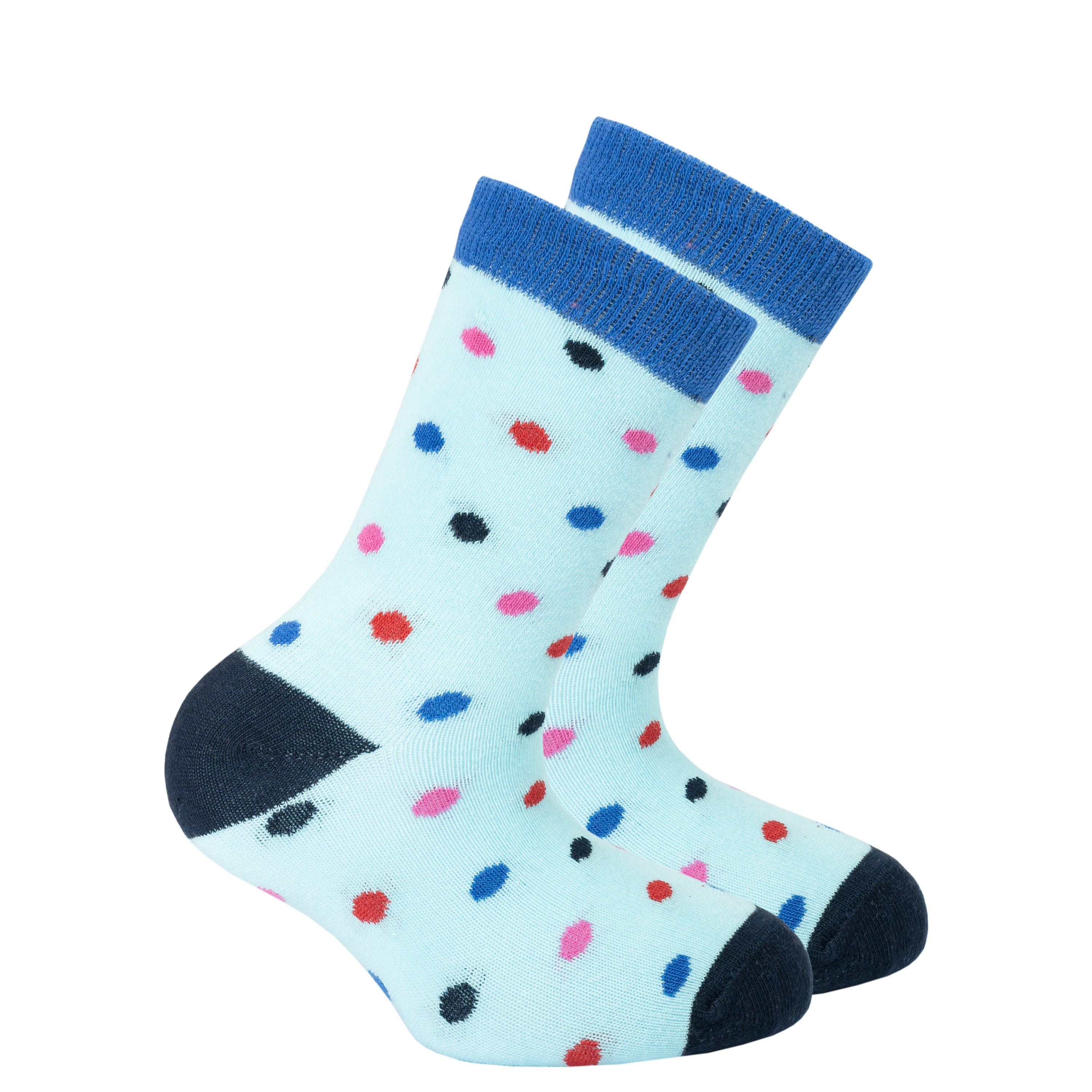 A pair of kids' sky blue socks made from soft cotton, featuring a trendy design suitable for children.