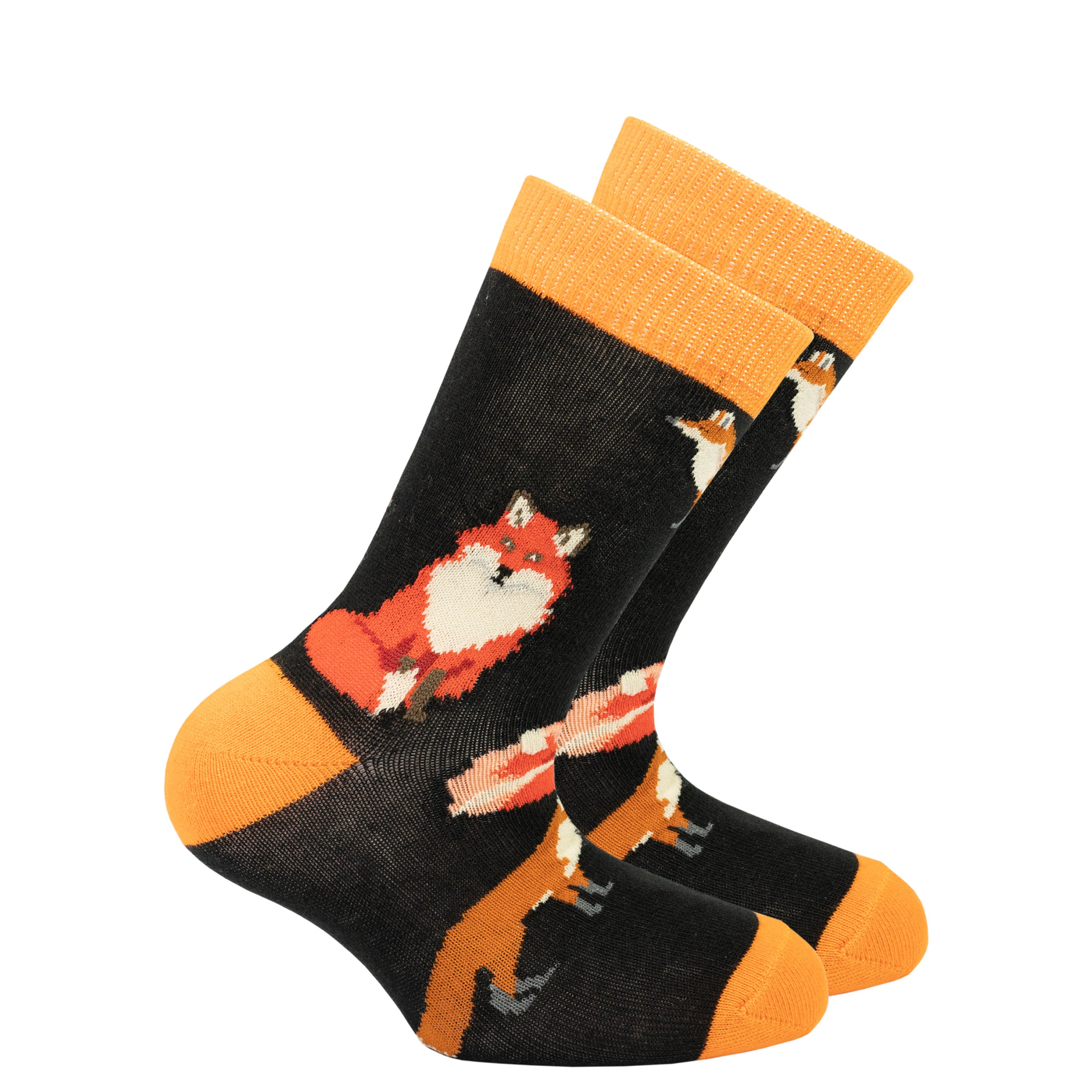 Colorful Kids Sneaky Fox Socks featuring playful fox designs, made from soft Turkish cotton for comfort.