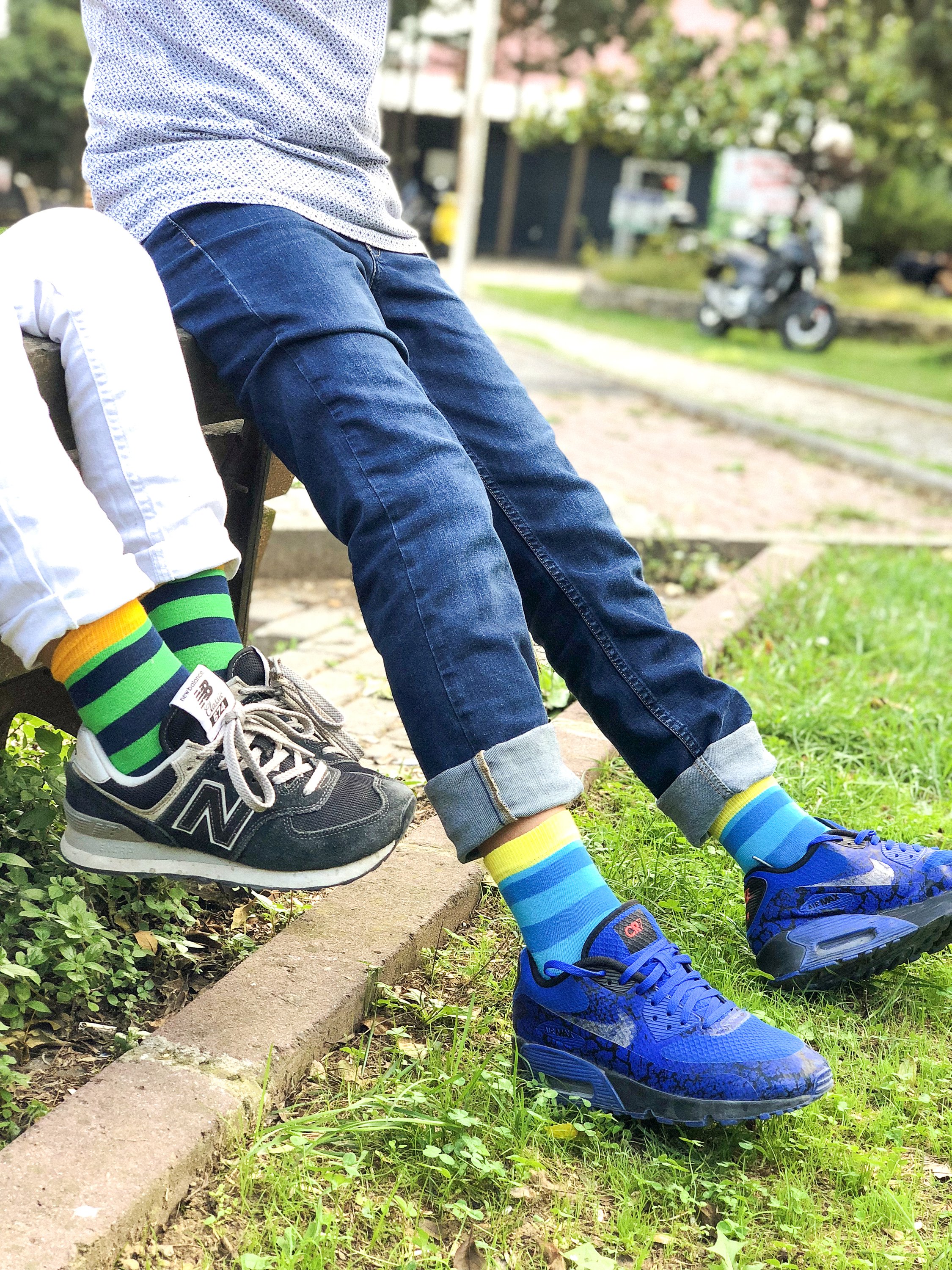 Colorful Kids Trendy Stripes Socks displayed in a playful arrangement, showcasing their vibrant patterns and soft texture.