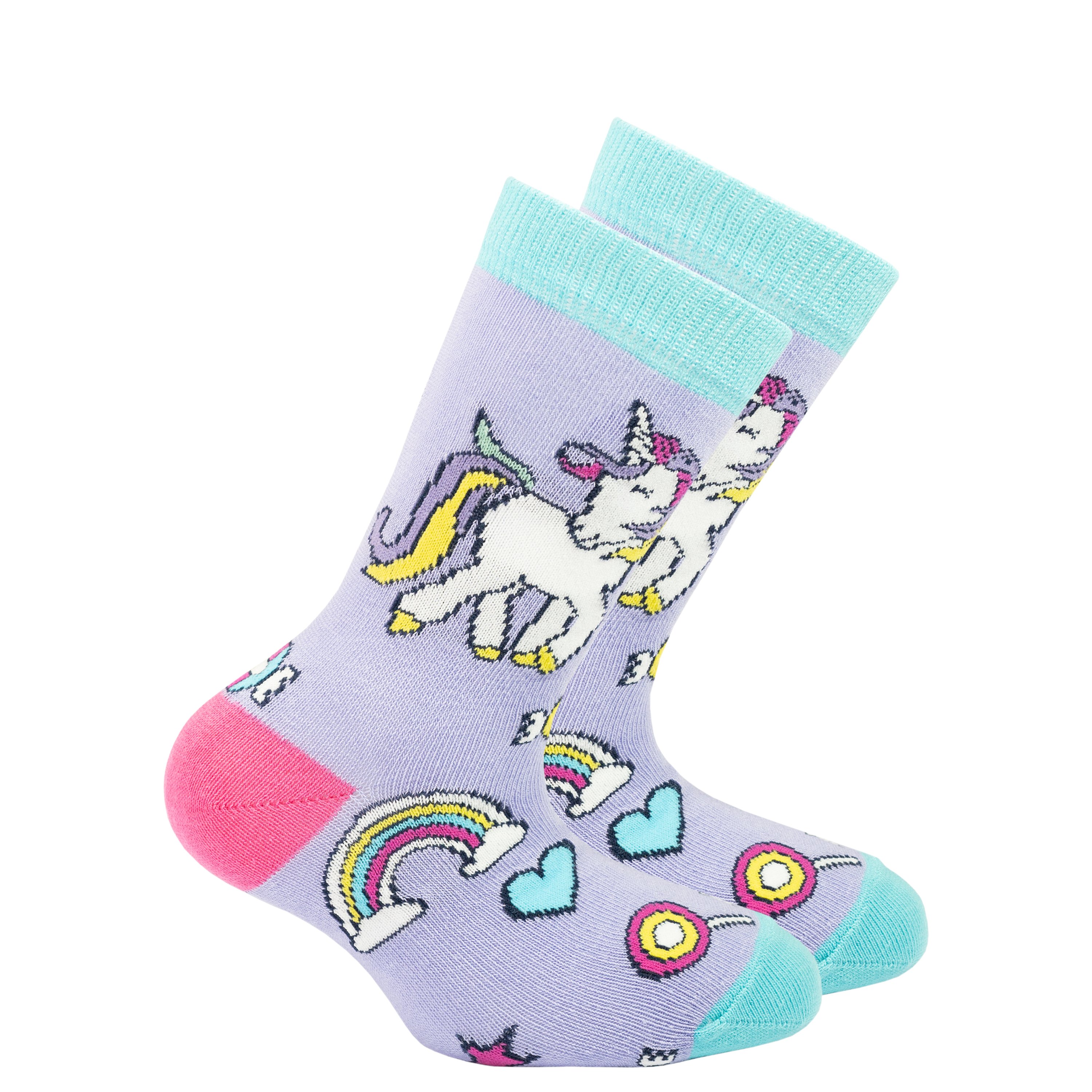 Colorful Kids Unicorn Socks featuring vibrant unicorn designs, perfect for children.