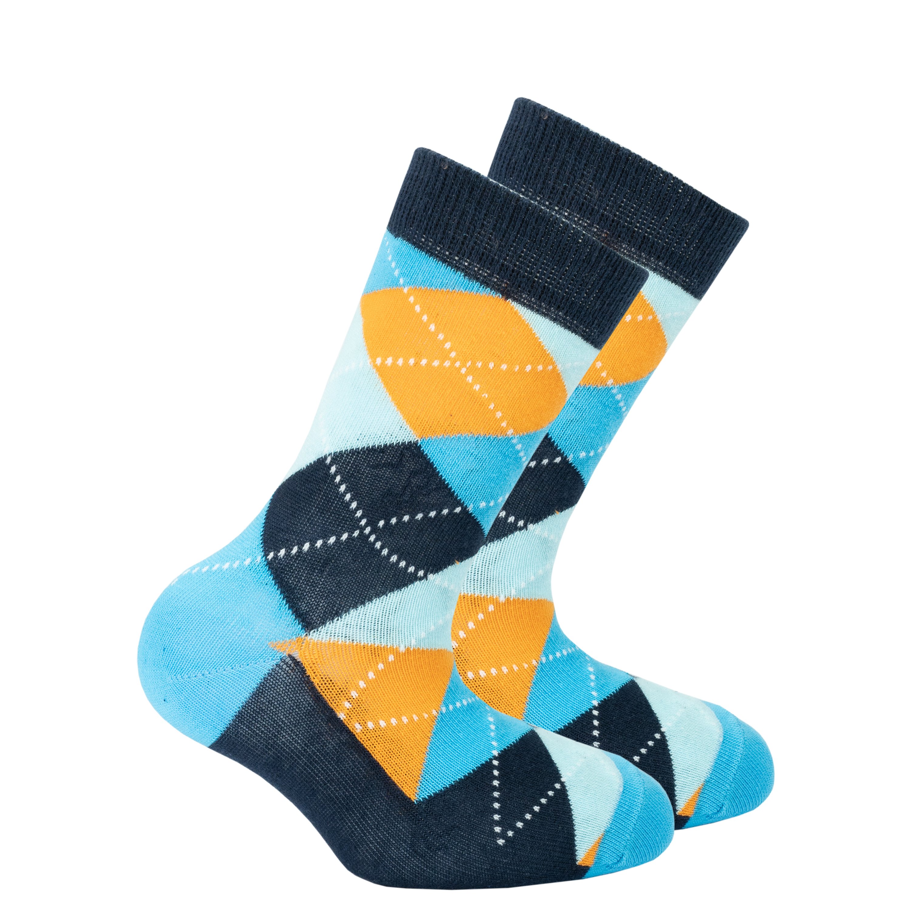 Kids Vibrant Sky Argyle Socks featuring colorful patterns and soft fabric, perfect for stylish comfort.