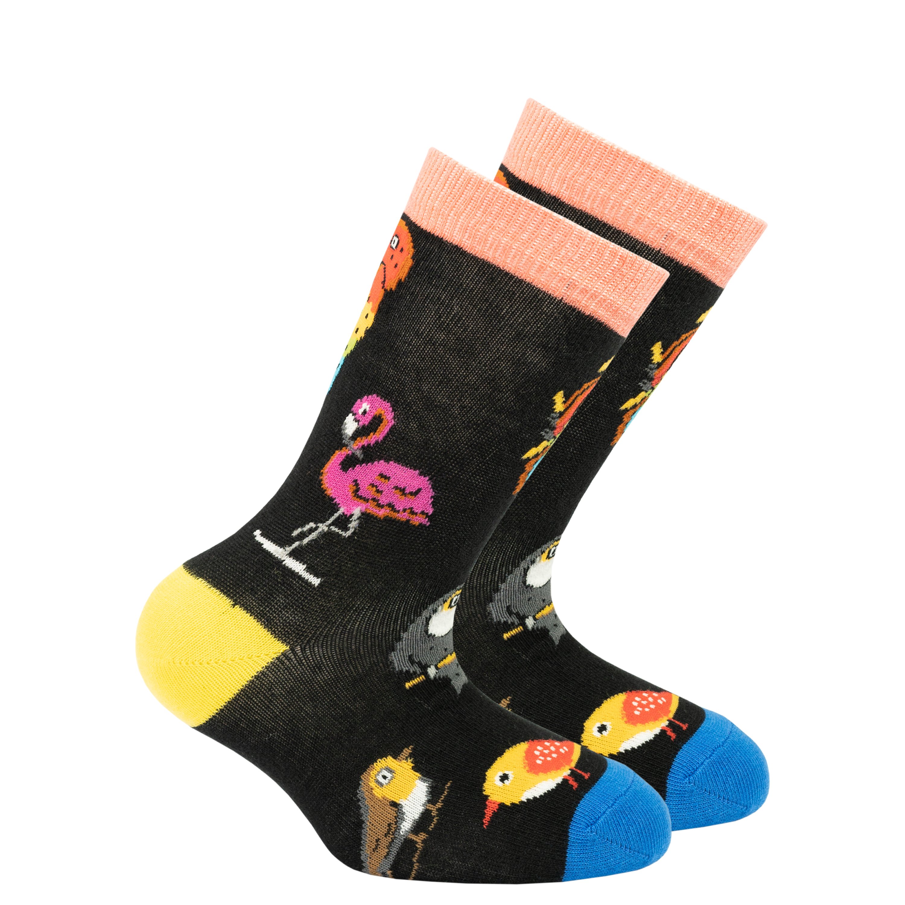 Colorful Kids Wild Birds Socks featuring vibrant bird patterns, made from soft Turkish cotton for comfort.