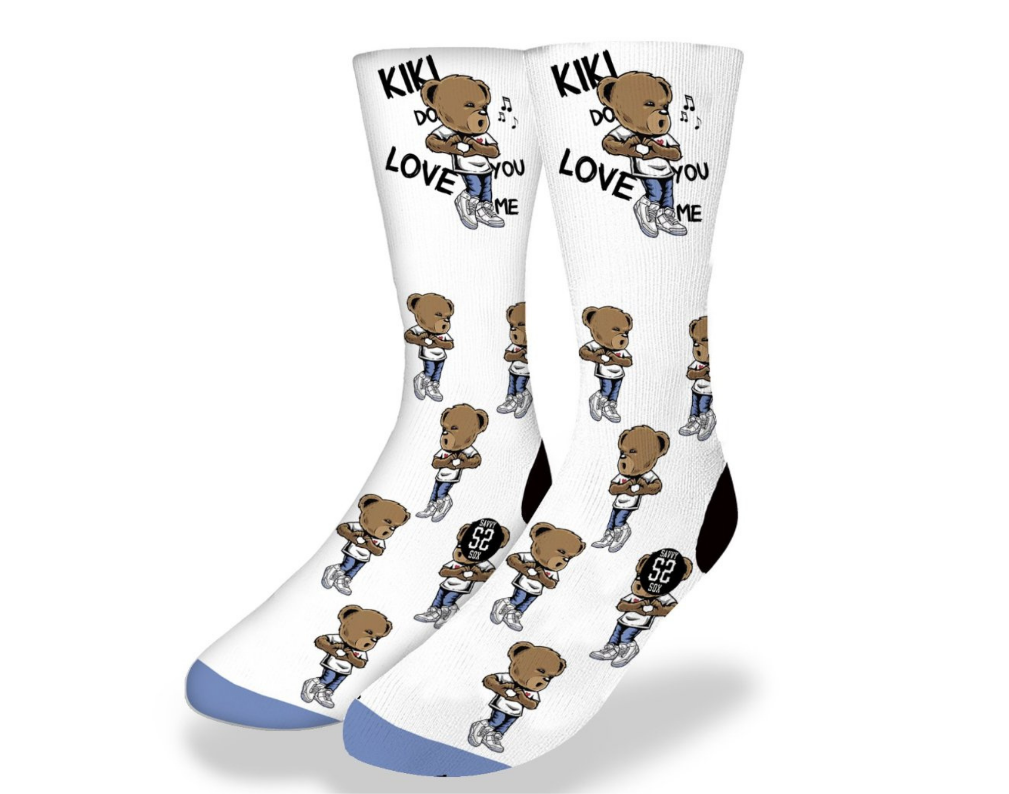 Kiki Do You Love Me Bear Socks featuring a cute bear design in soft fabric, perfect for cozy wear.