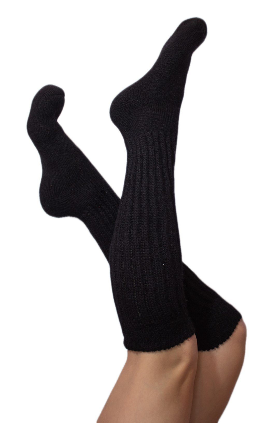 Knee-Hi Alpaca Socks in various colors, showcasing their soft texture and knee-high design, perfect for comfort and warmth.