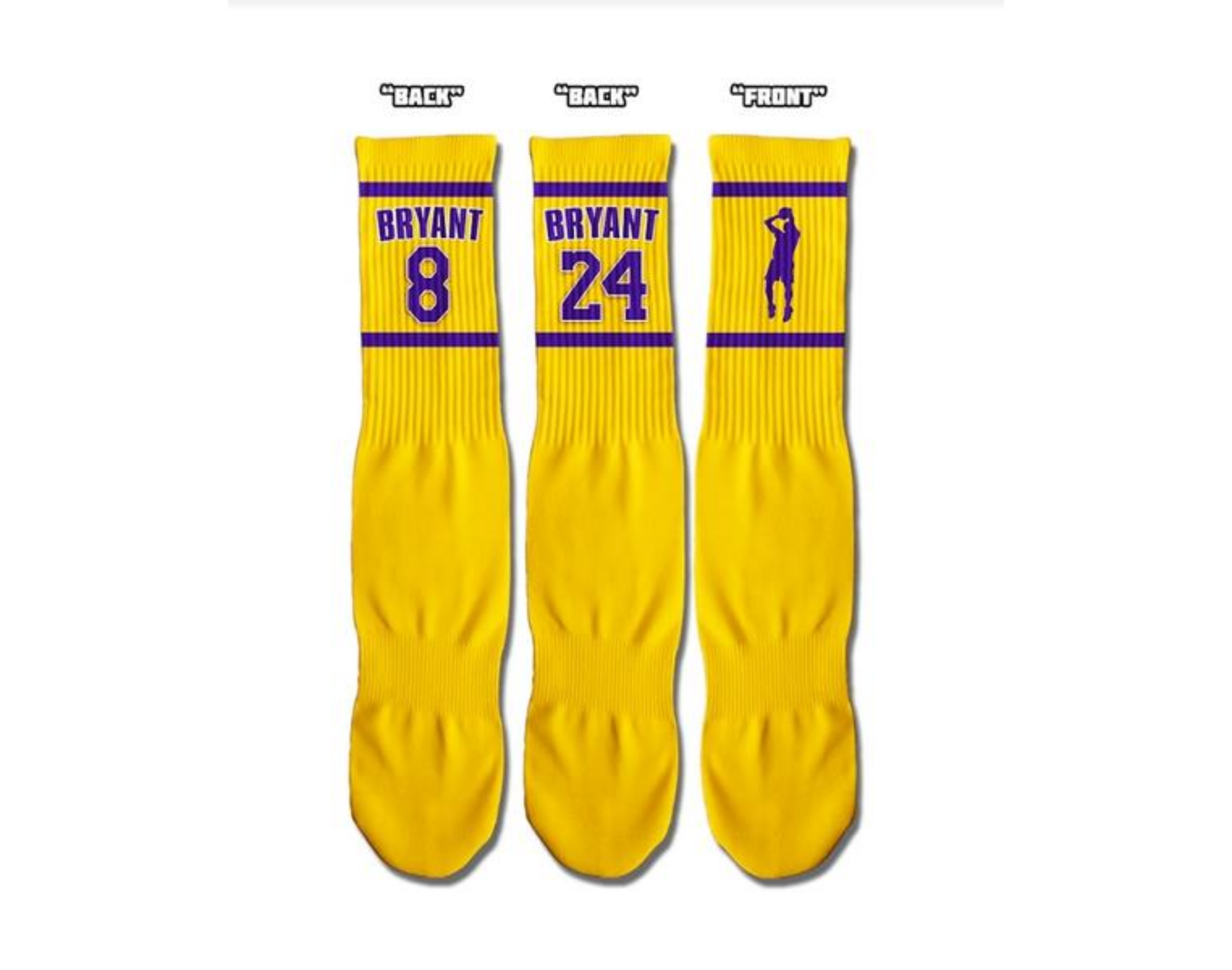 KOBE SILHOUETTE Fun Basketball Socks featuring a vibrant design honoring Kobe Bryant, perfect for sports fans and athletes.