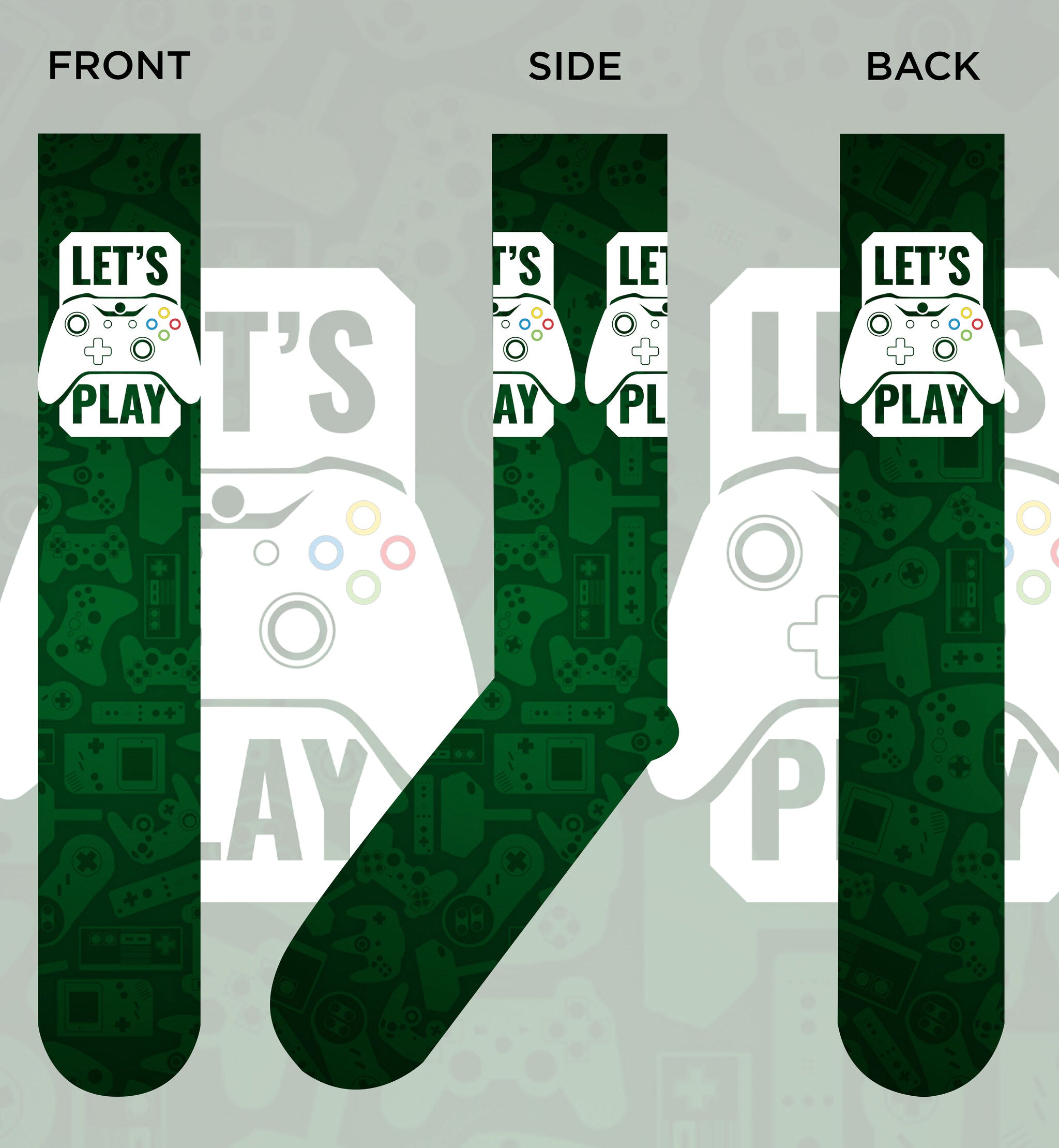 A pair of colorful Let's Play Gamer socks featuring gaming motifs, perfect for gaming enthusiasts.